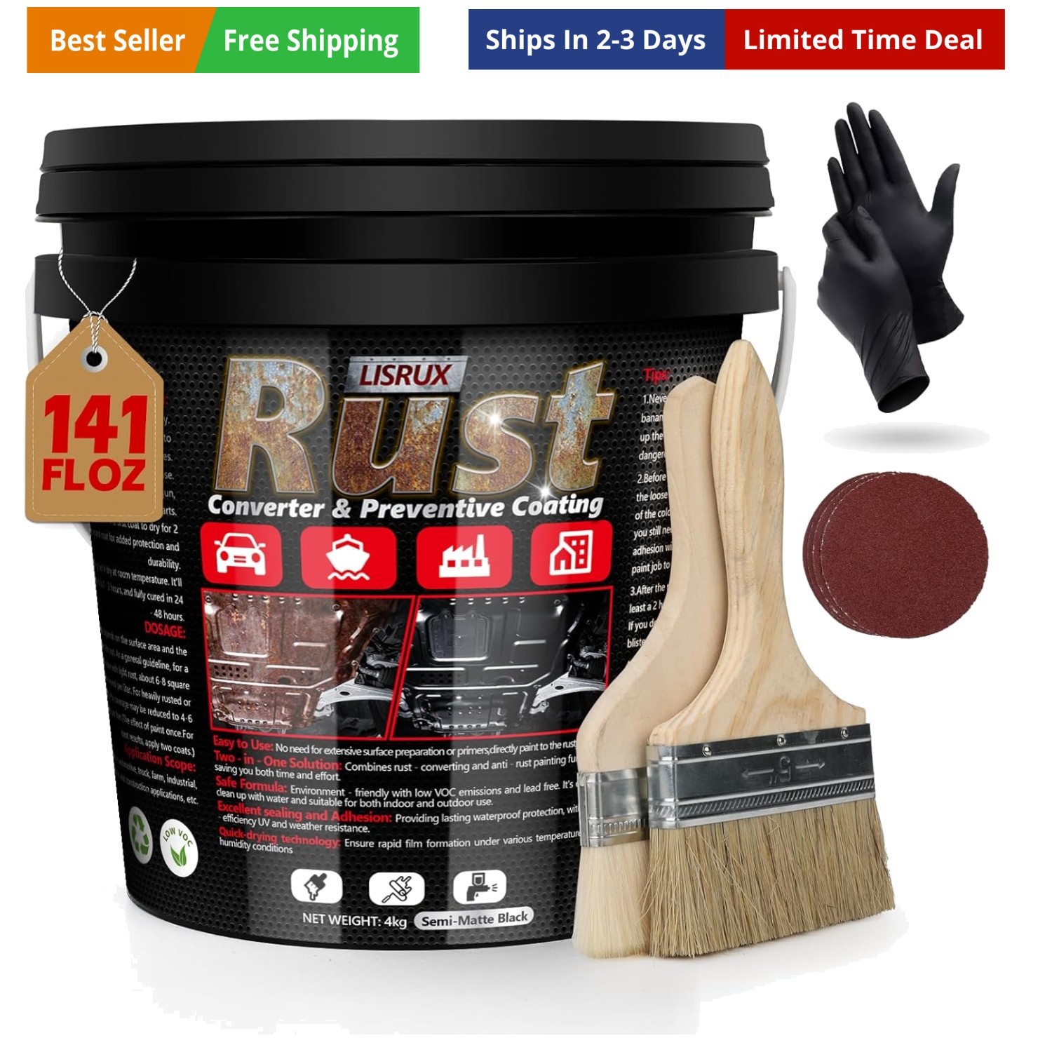 Rust Converter & Metal Primer, 141 Fl Oz Black Rust Inhibitor Paint for Metal…