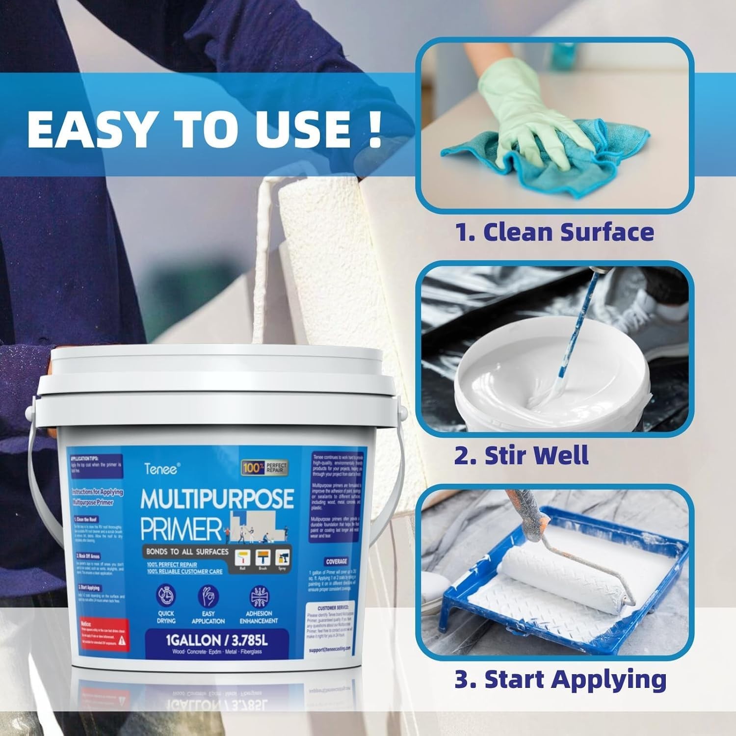 Multi-Purpose Primer Liquid Rubber RV Roof EPDM & TPO Primer with Gloves, 1 Gal