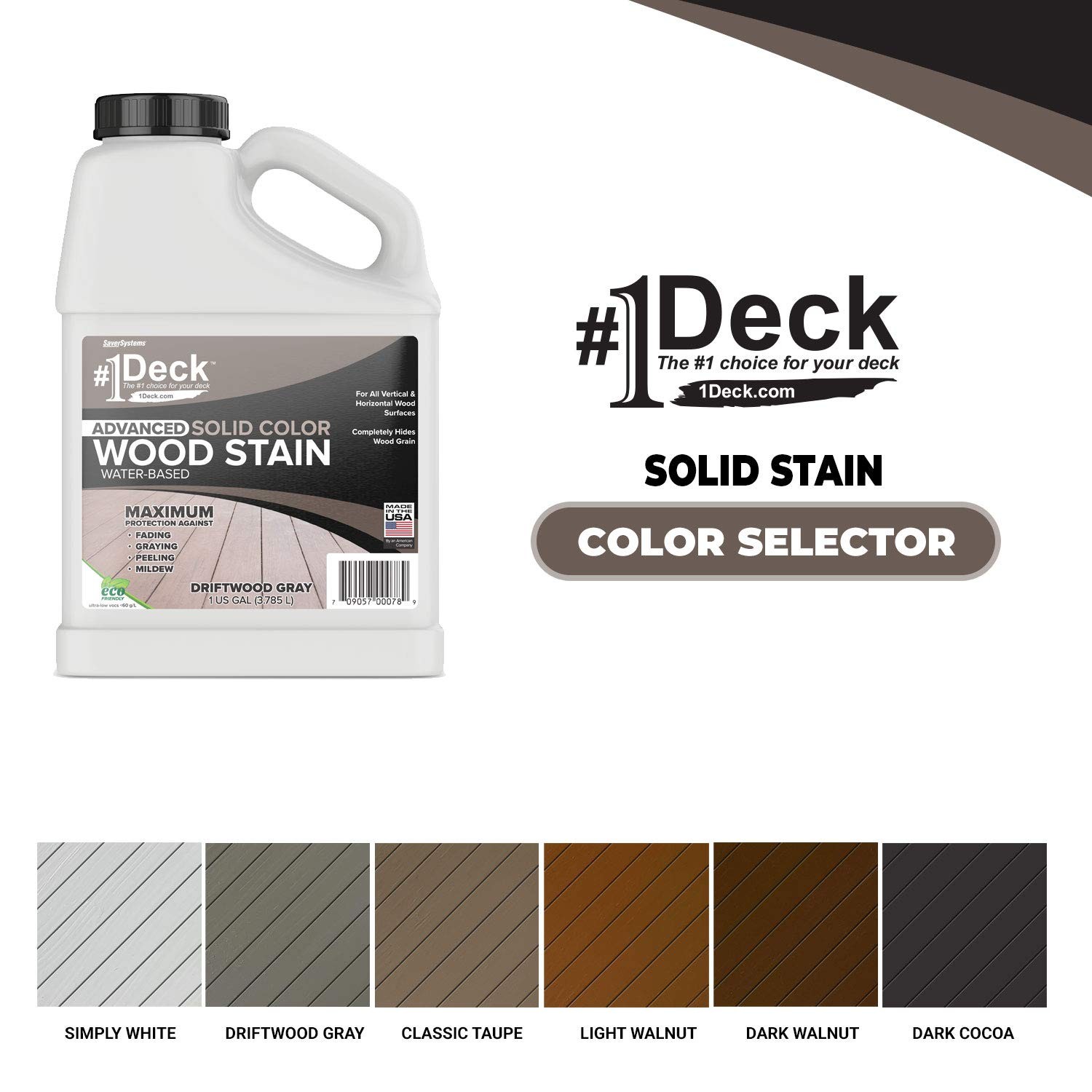 #1 Deck Premium Advanced Solid Color Outdoor Wood Stain and Sealer in One – W…
