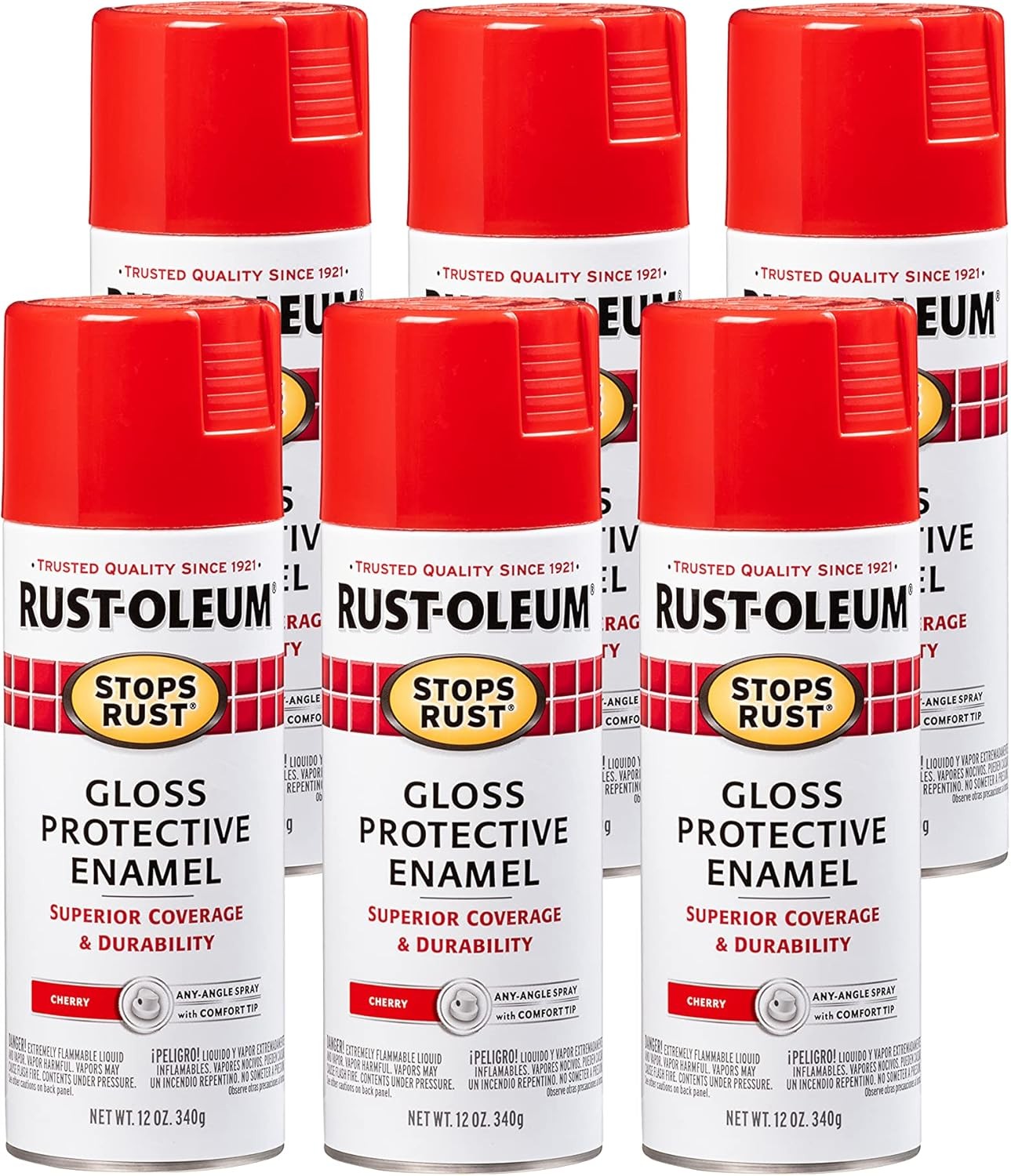 Rust-Oleum 248568-6PK Stops Rust Spray Paint, 12 oz, Gloss Cherry, 6 Pack