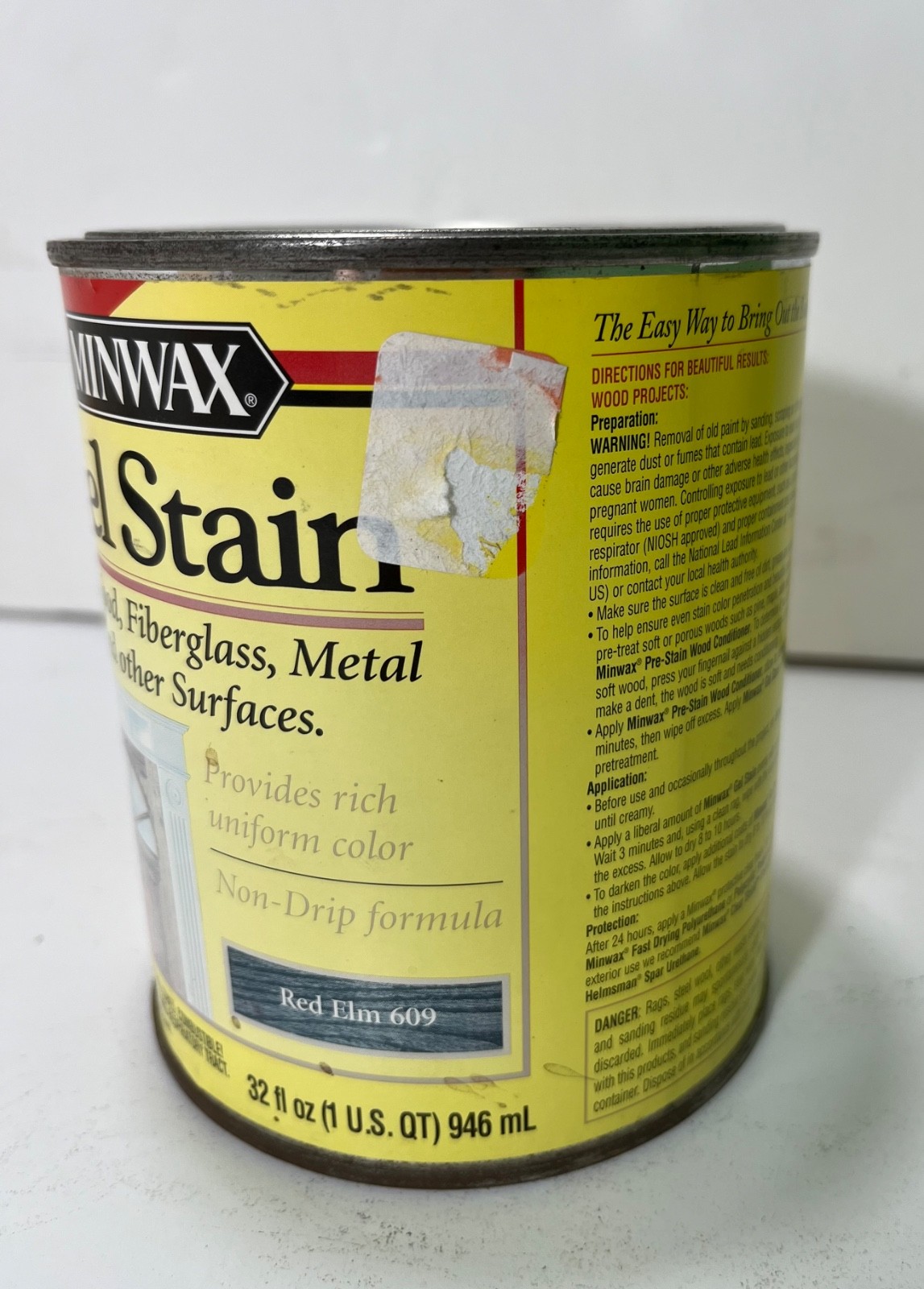 Discontinued Minwax Interior Wood Gel Stain RED ELM 609 – 1 Qt – Dented – NEW