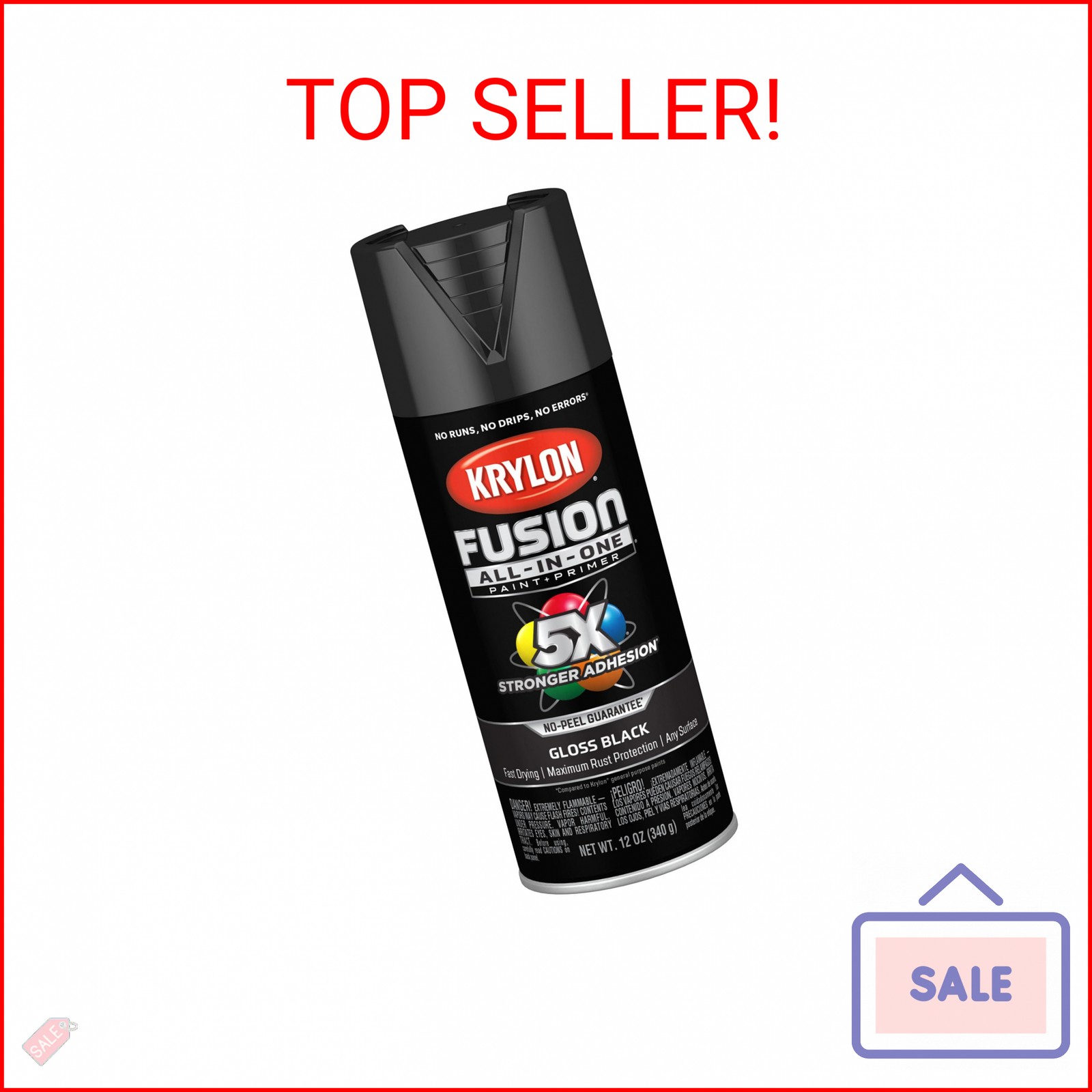 Krylon Fusion All-In-One Adhesive Spray Paint for Indoor/Outdoor Use, 12 oz, Bla