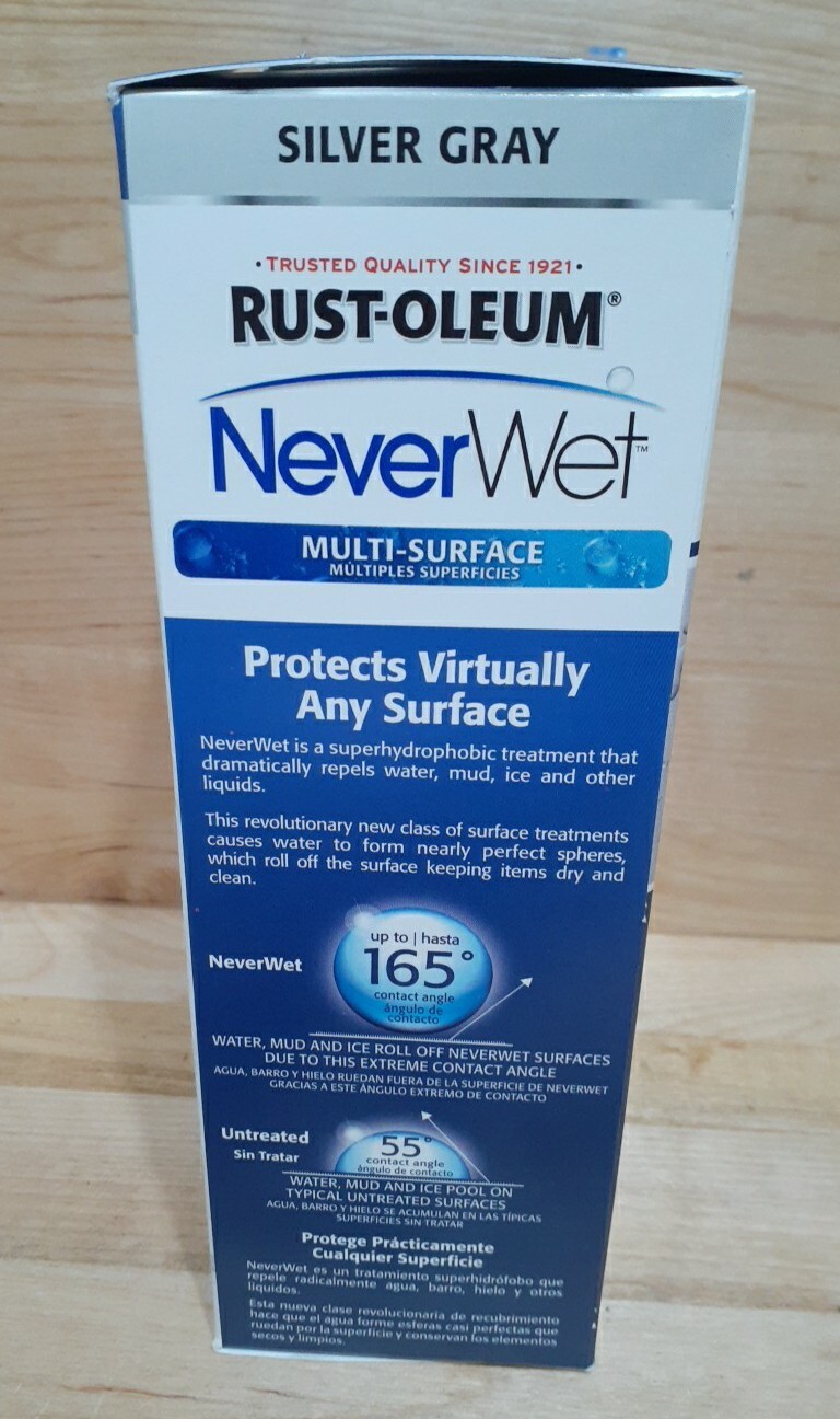 RUSTOLEUM BRIGHT SILVER GREY NEVER WET MULTI-SURFACE KIT 2- 9z cans repelling!!