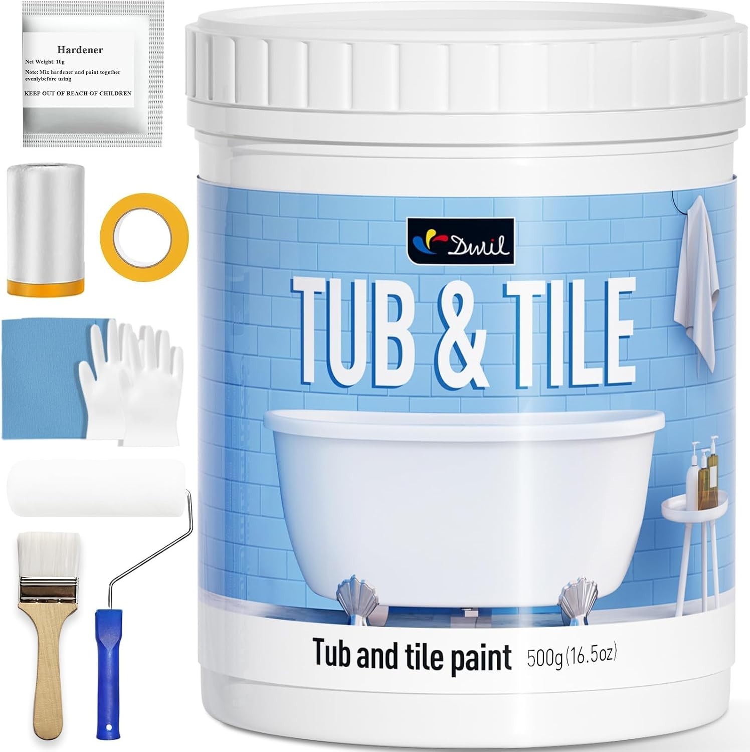 Water-Based Anti-Slip Bathtub Paint and Tile DIY Kit – Semi-Gloss White 16.5oz