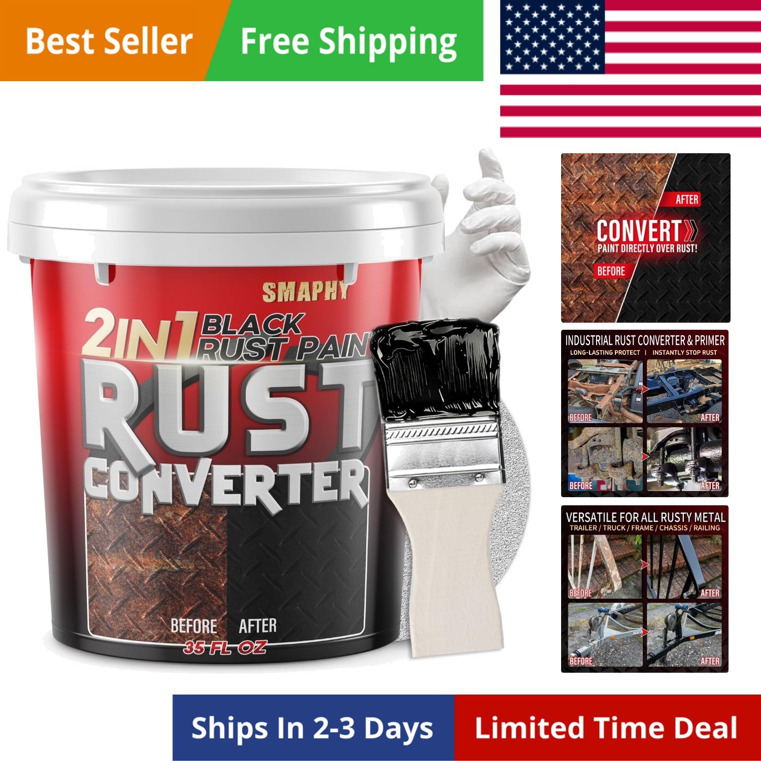 2 in 1 Rust Converter & Metal Primer, 35 oz Black Rust Reformer Paint for Met…