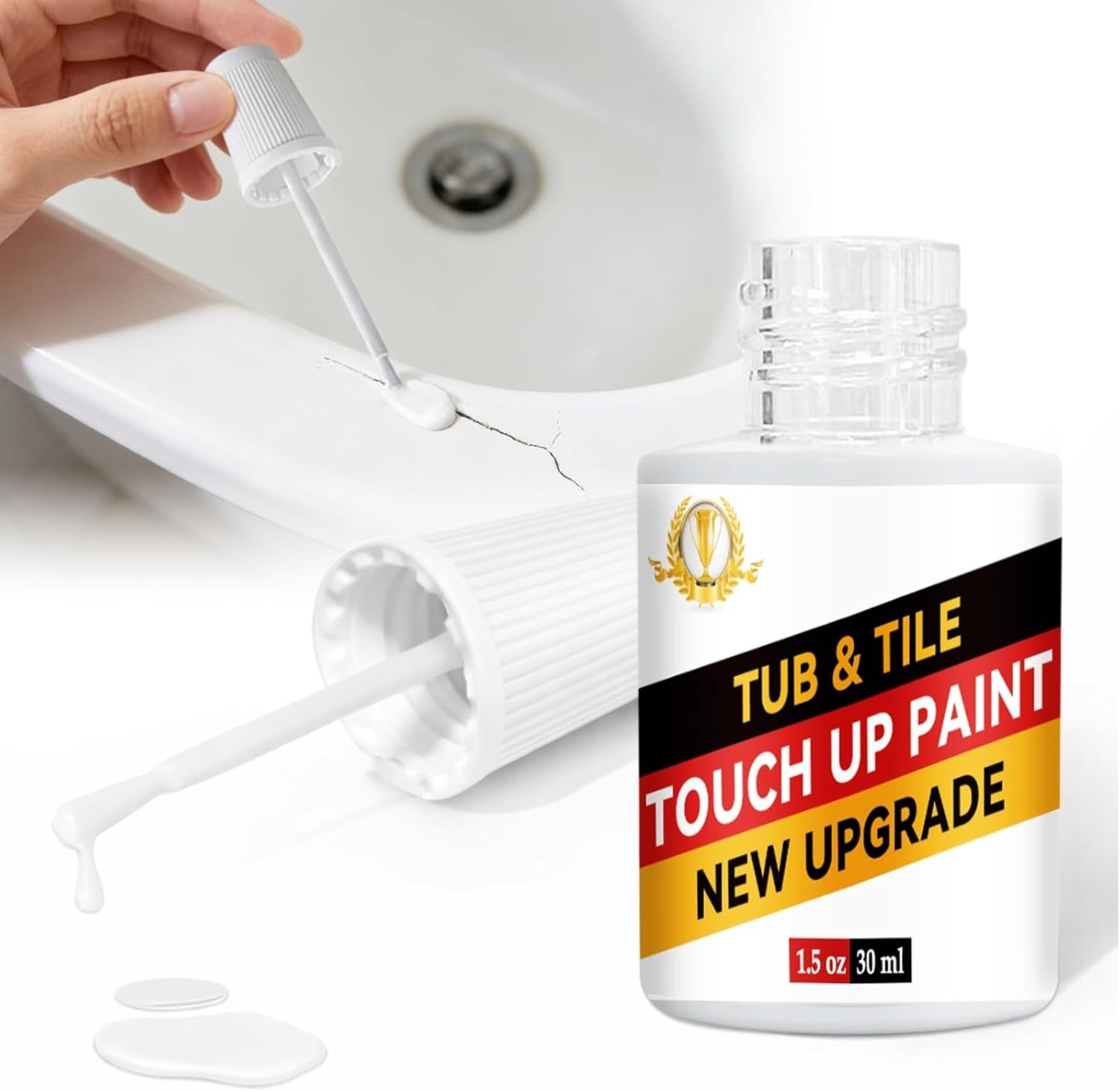 White Acrylic Touch-Up Paint Waterproof Semi-Gloss for Bathtubs Sinks Tiles