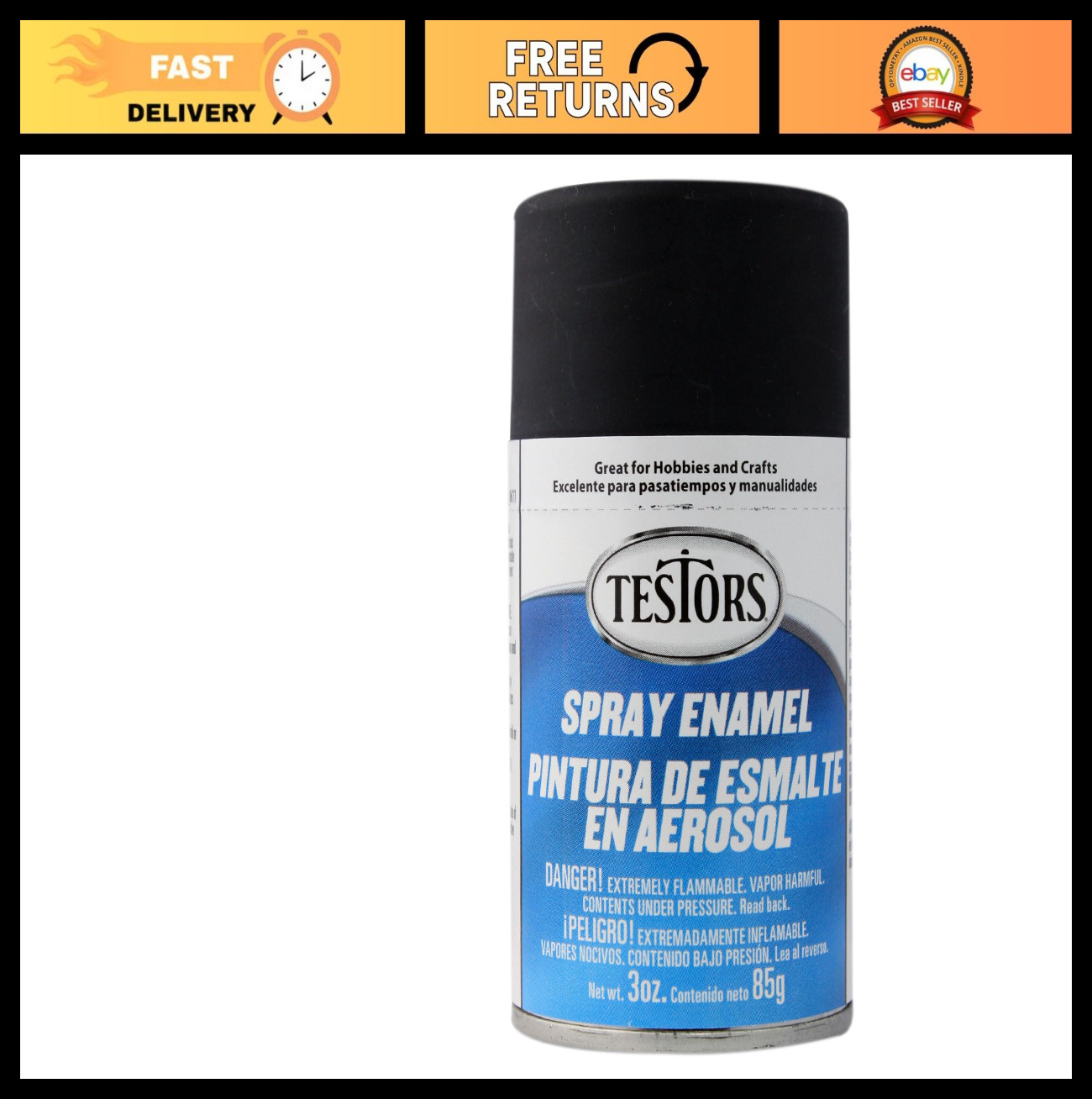 3oz Flat Black Spray Paint for Plastics – Enamel Finish, Quick-Dry, Easy Applica