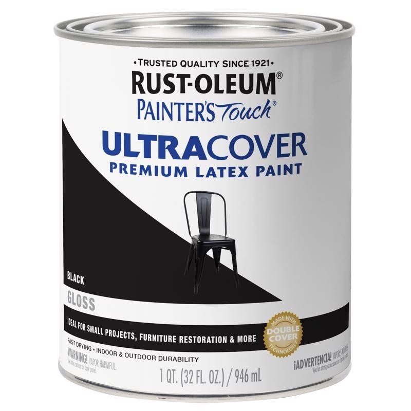 Rust-Oleum Ultra Cover GLOSS 1 qt. Premium Latex Paint BLACK 1513746 NEW