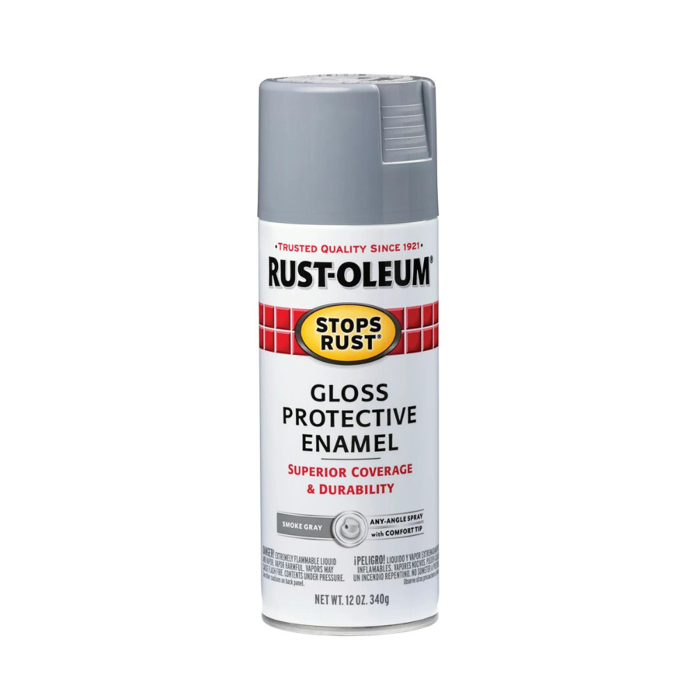 Smoke Gray, Rust-Oleum Stops Rust Gloss Protective Enamel Spray Paint, 12 oz 1PK
