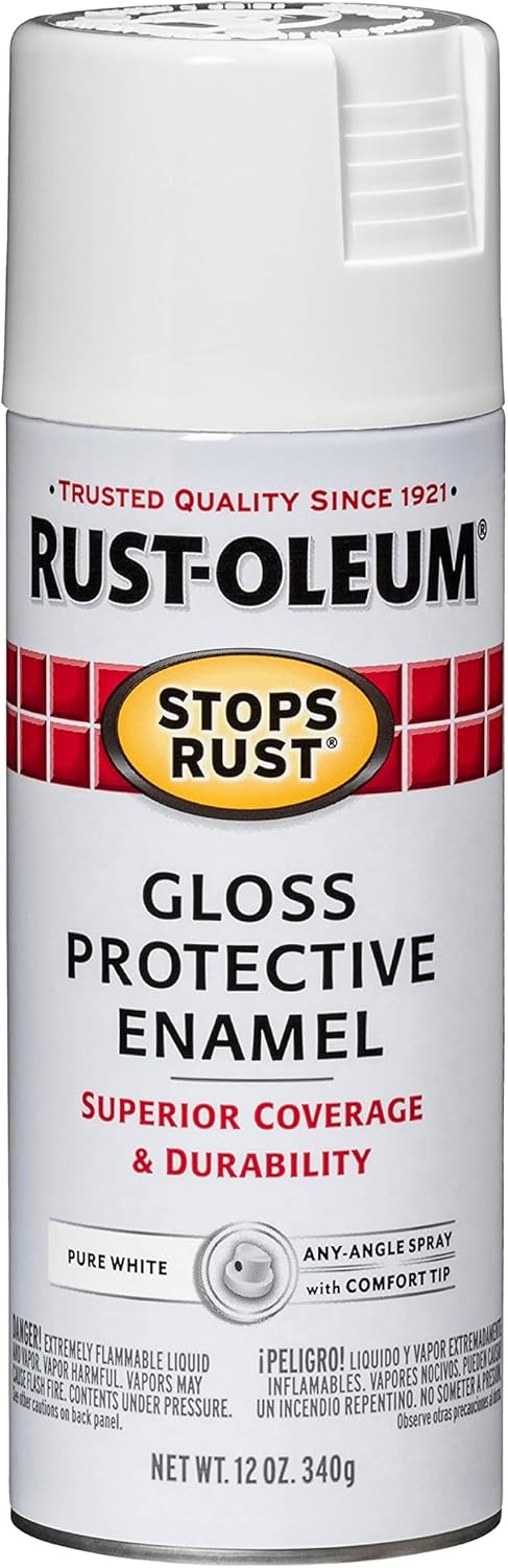 Rust-Oleum 250702 Stops Rust Spray Paint, 12 oz, Gloss Pure White
