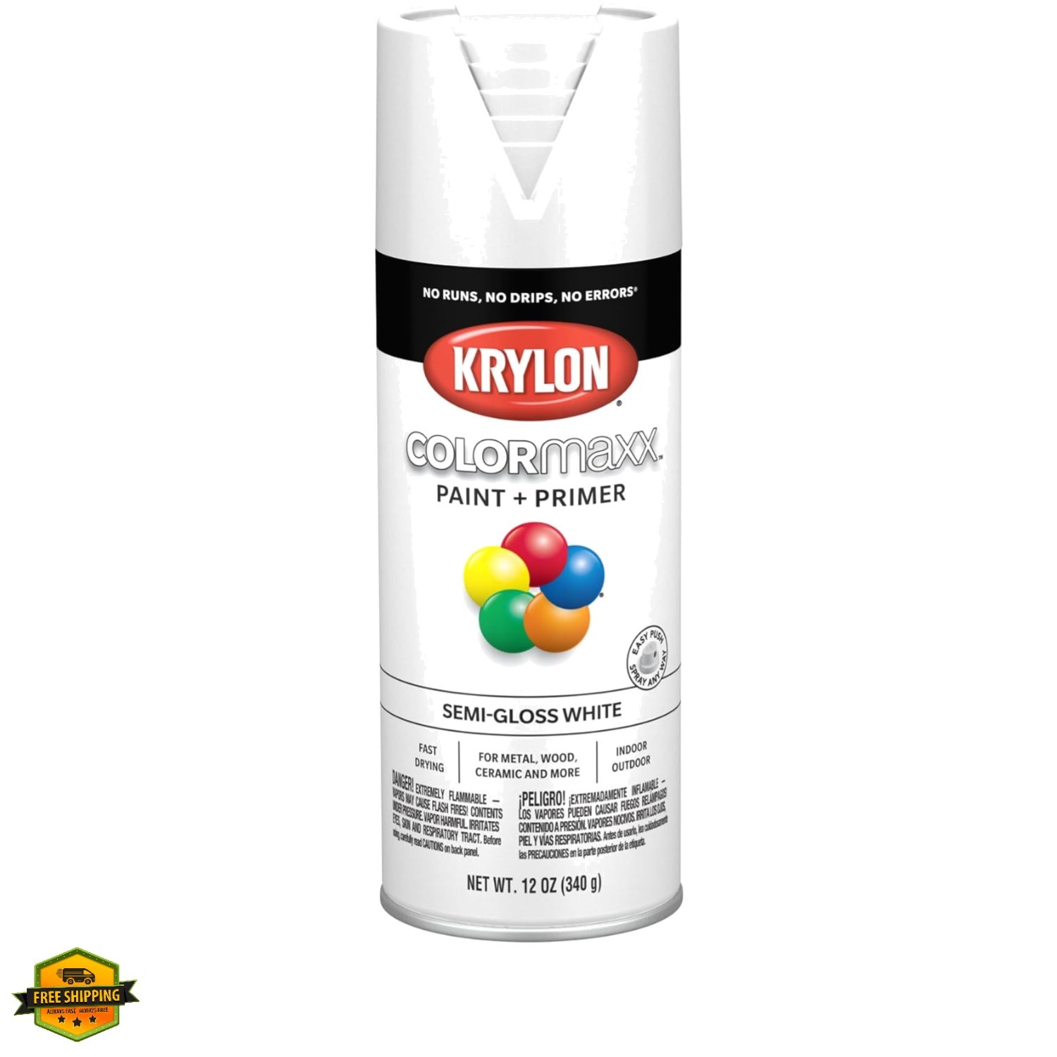 COLORmaxx Spray Paint and Primer for Indoor/Outdoor Use, Semi-Gloss White, 12…
