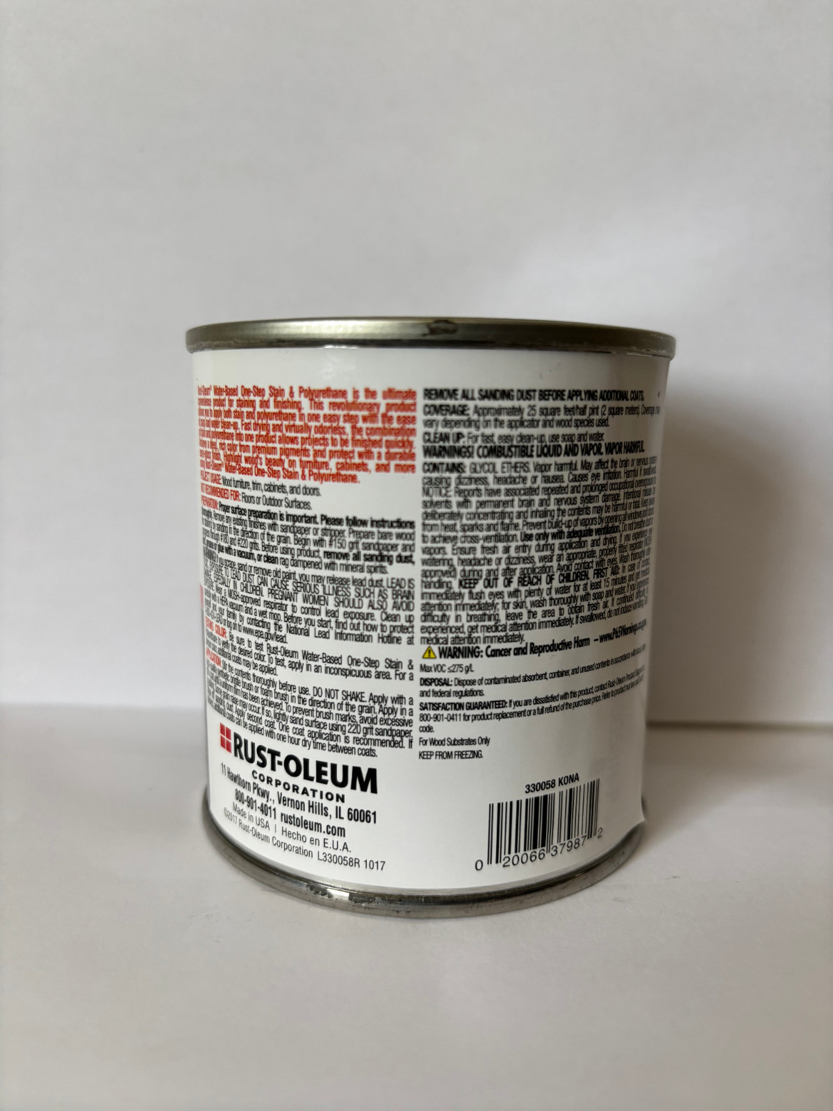 Rust-Oleum Kona Stain + Polyurethane 8oz Semi-Gloss Wood Finish 2-in-1 NEW