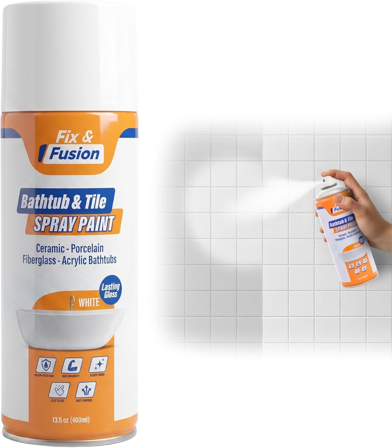 FIX & FUSION Bathtub & Tile Spray Paint, High Adhession Water Resistant, 13.5 oz