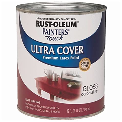 Rust-Oleum 1964502-2PK Painter’s Touch Latex Paint, Quart, Gloss Colonial Red…