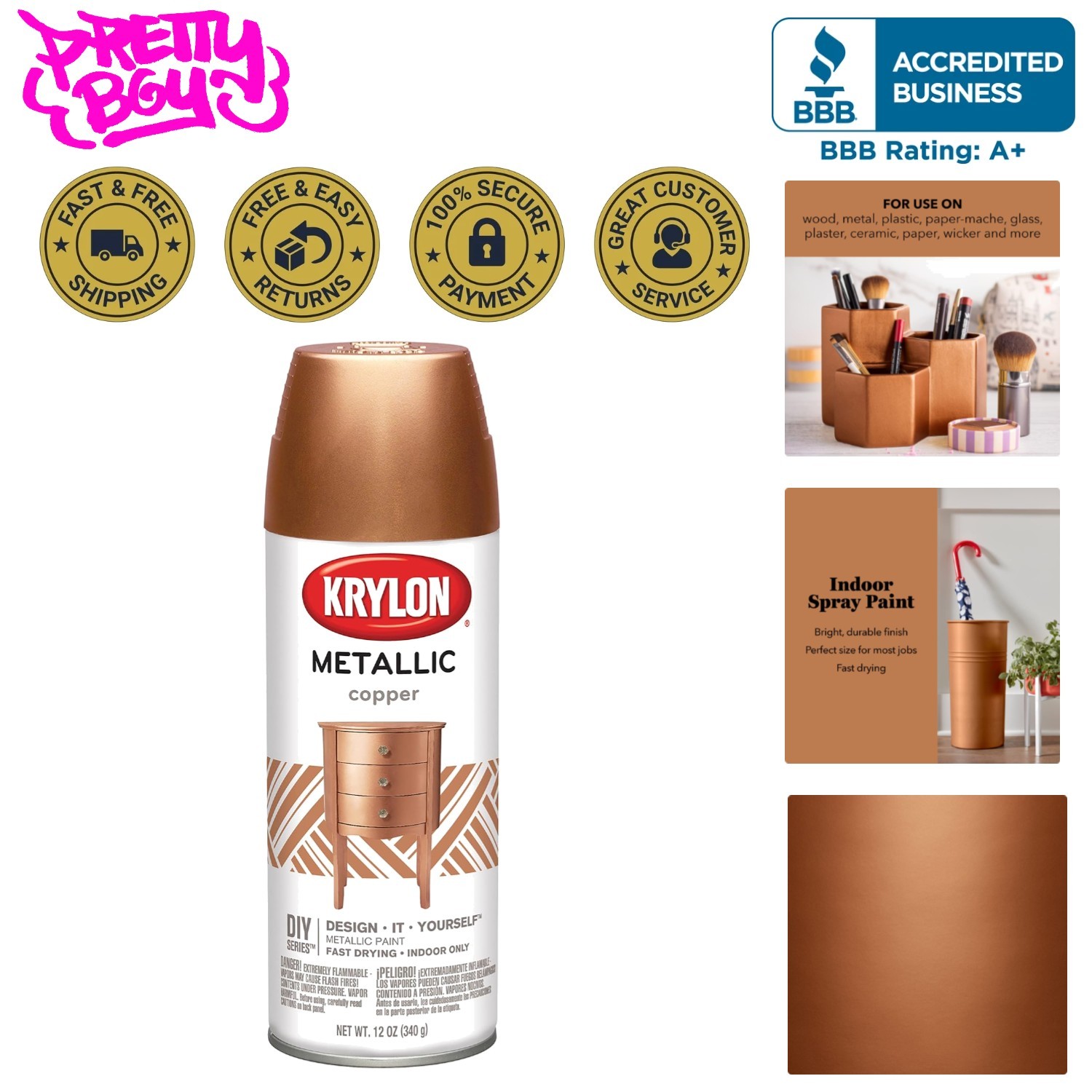 Vibrant 12oz Brilliant Copper Aerosol Spray Paint – Quick Dry & Durable Finish