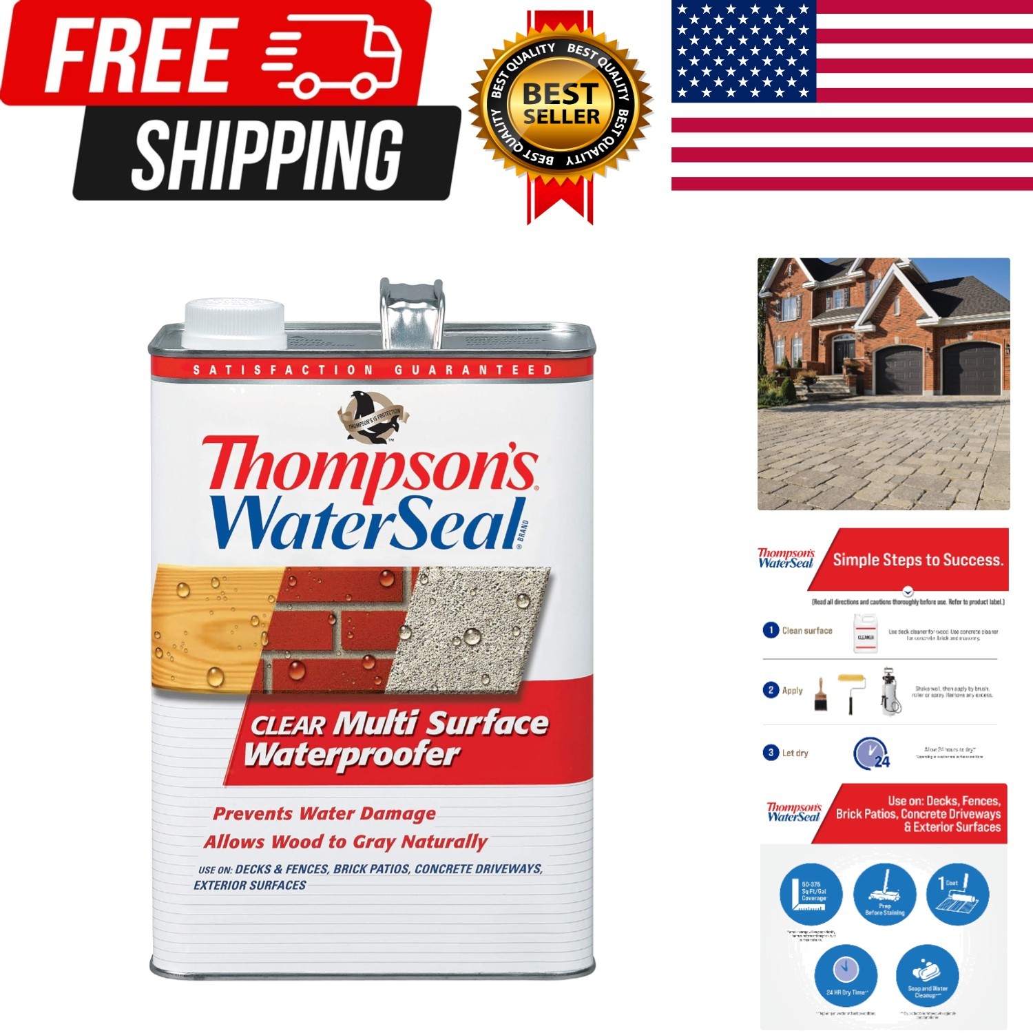 Thompson’s WaterSeal Multi-Surface Waterproofer Stain, Clear, 1 Gallon