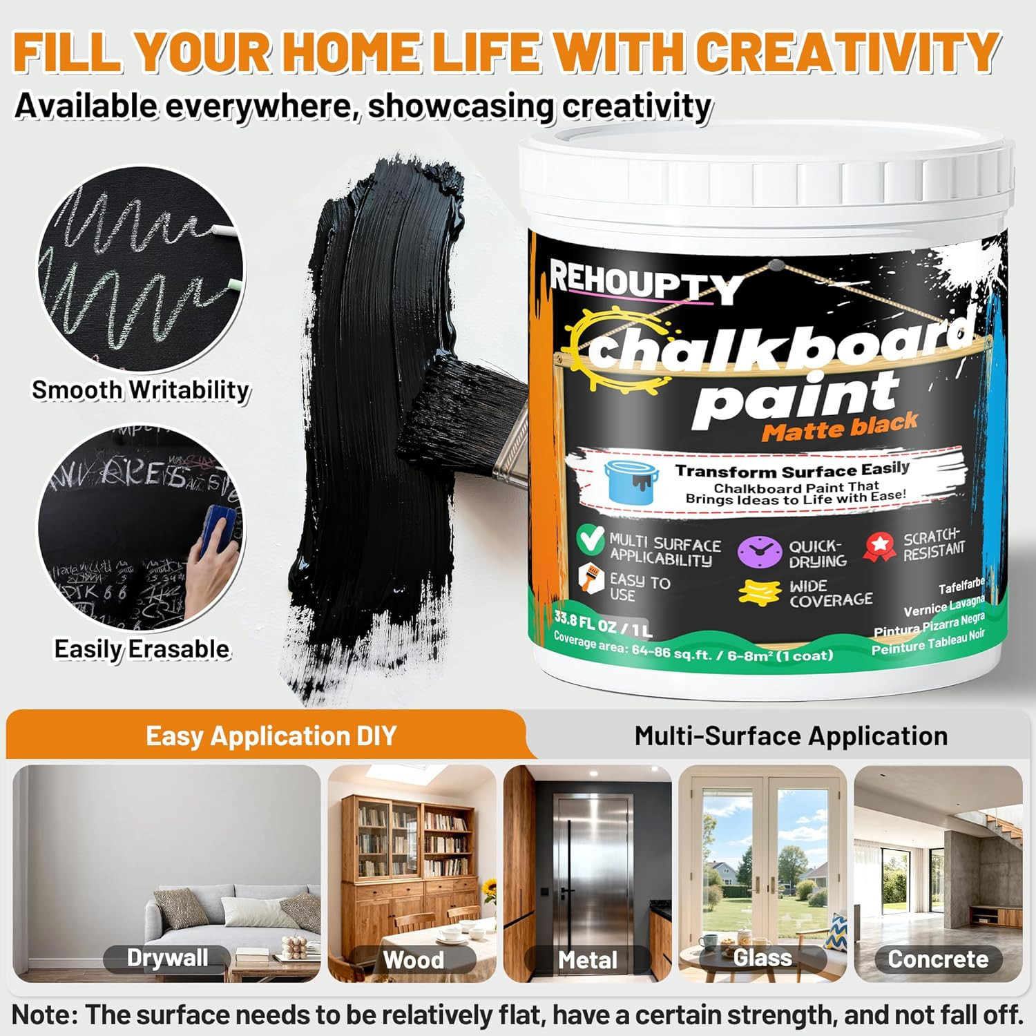 Black Chalkboard Paint – Matte Black Chalk Board Paint, 33.8 Fl Oz Easy to Apply