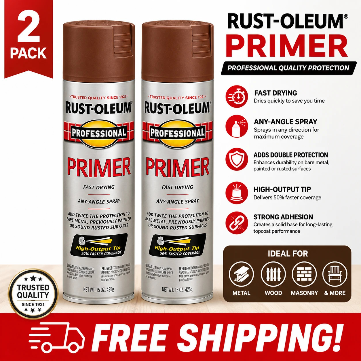 Red Rust-Oleum Professional Fast Drying Primer Spray Paint Any Angle 15 oz