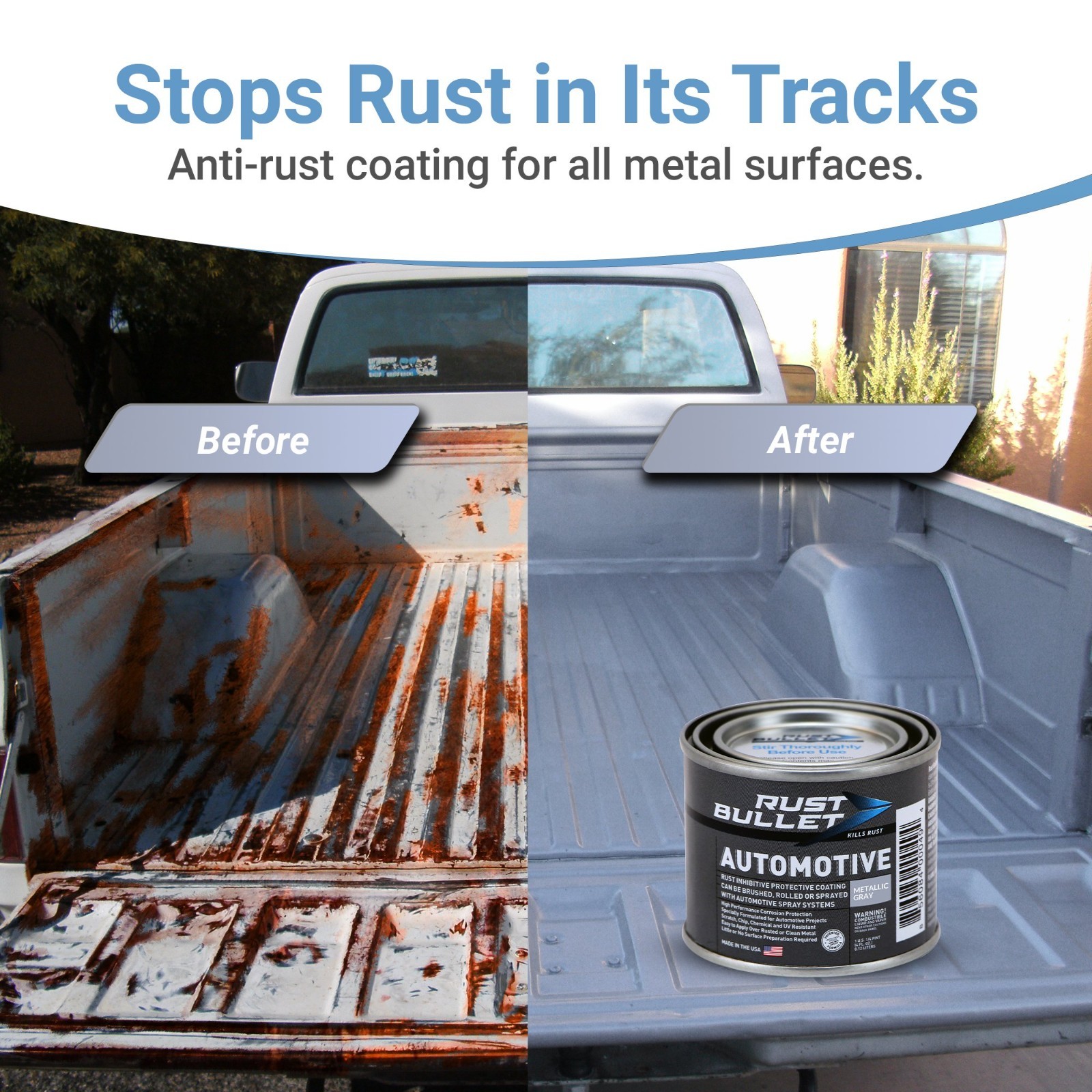 Rust Bullet – Automotive-Rust Inhibitor Rust Paint, Quart Metallic Gray US STOCK