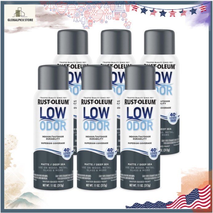 Low Odor Spray Paint 11oz Matte Deep Sea Color 6 Pack