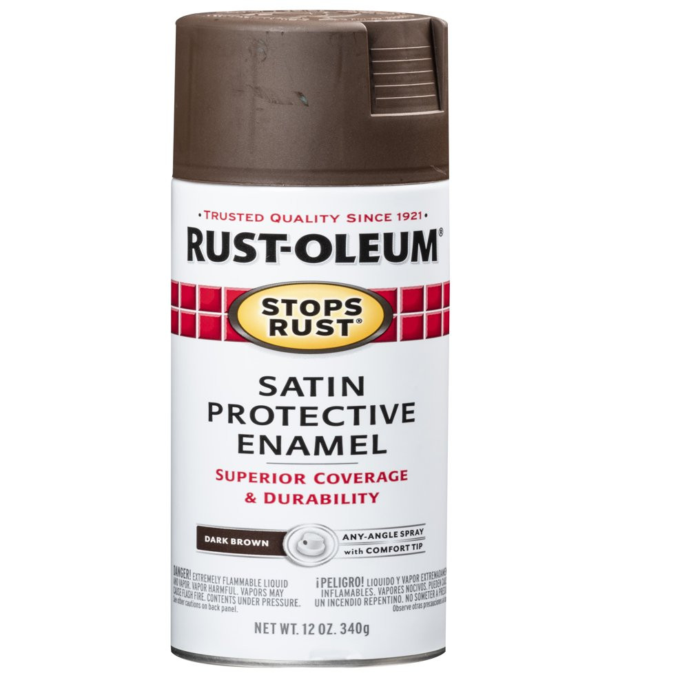 Stops Rust Satin Protective Enamel Dark Brown Spray Paint In/Outdoor 12 Oz
