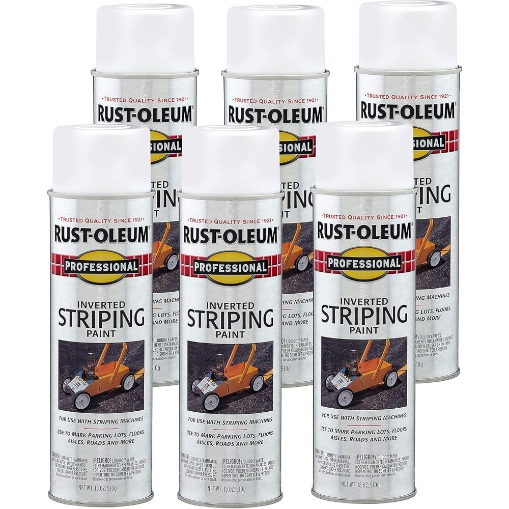 Professional Inverted Striping Spray Paint 18 Ounce White 6 Pack Bulk