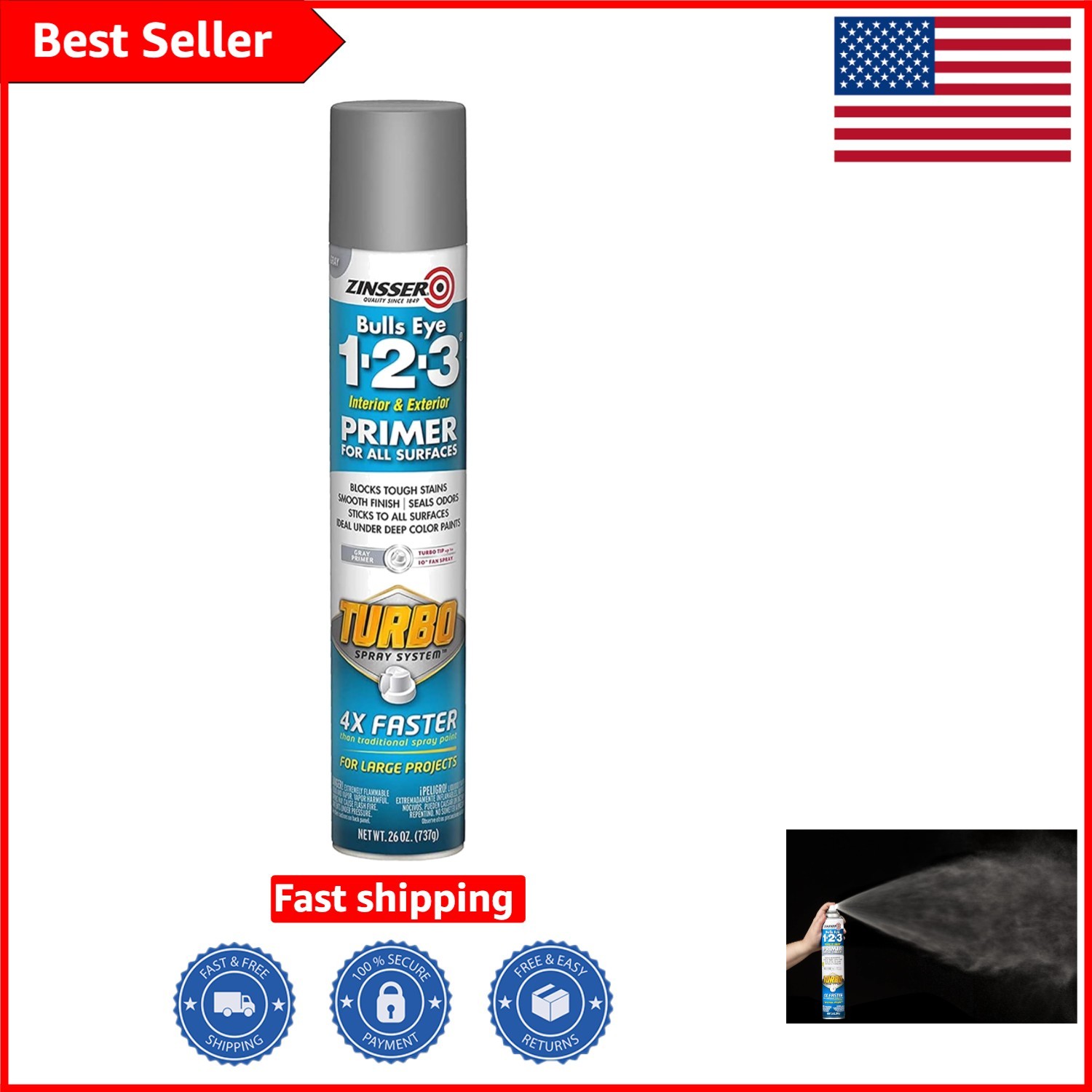 36 oz Gray Oil-Based Primer Spray – Quick Dry for Interior & Exterior Projects