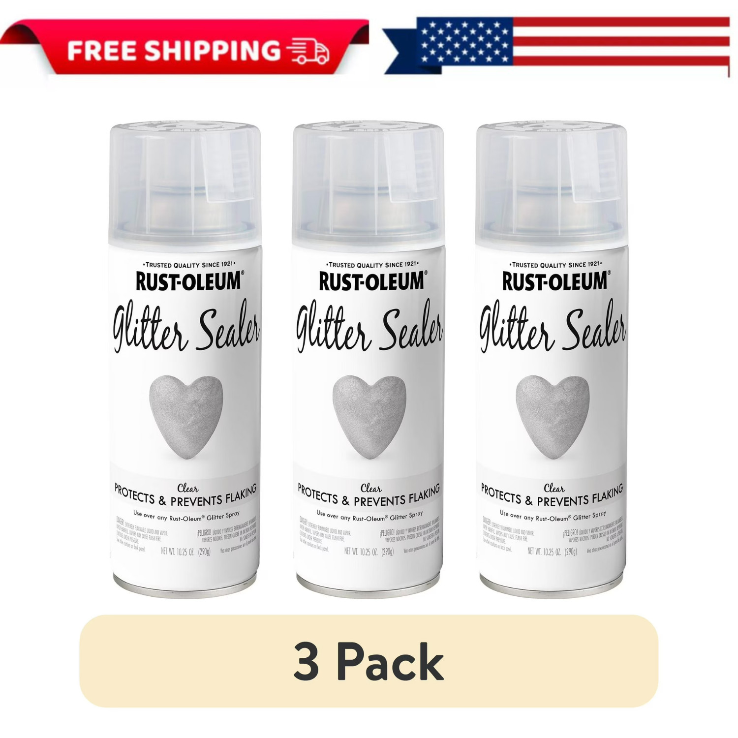 (3 pack) Clear Sealer, Rust-Oleum Glitter Spray Paint-267736, 10.25 oz