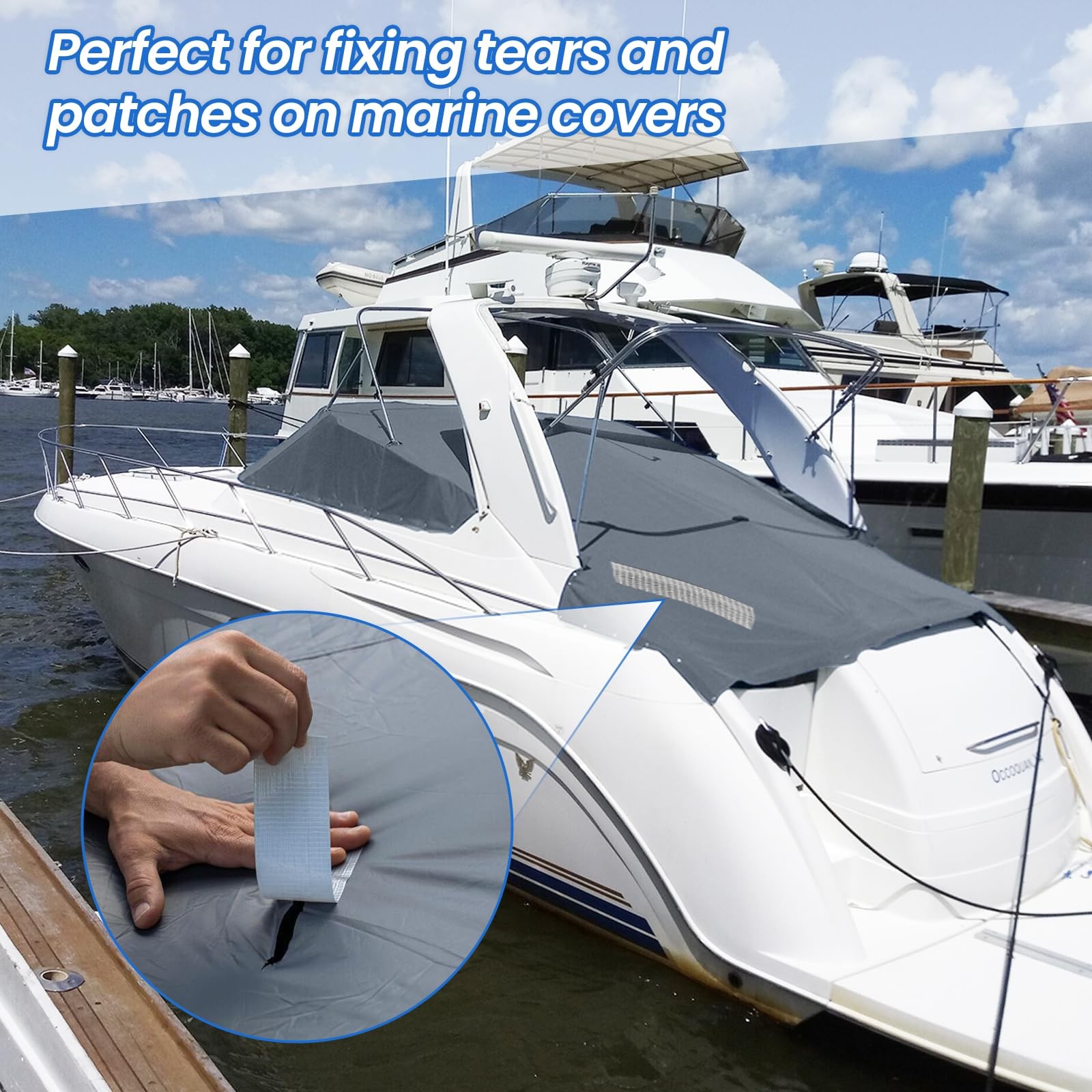 Waterproof Fabric Repair Tape, Heavy-Duty Canvas Patch for Boat Covers, RV Awnin
