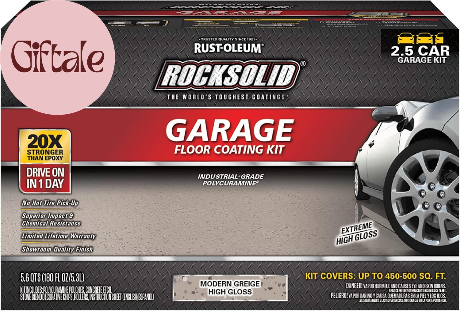 381087 Rocksolid Polycuramine Garage Floor Coating, 2.5 Car Kit, High Gloss Mode
