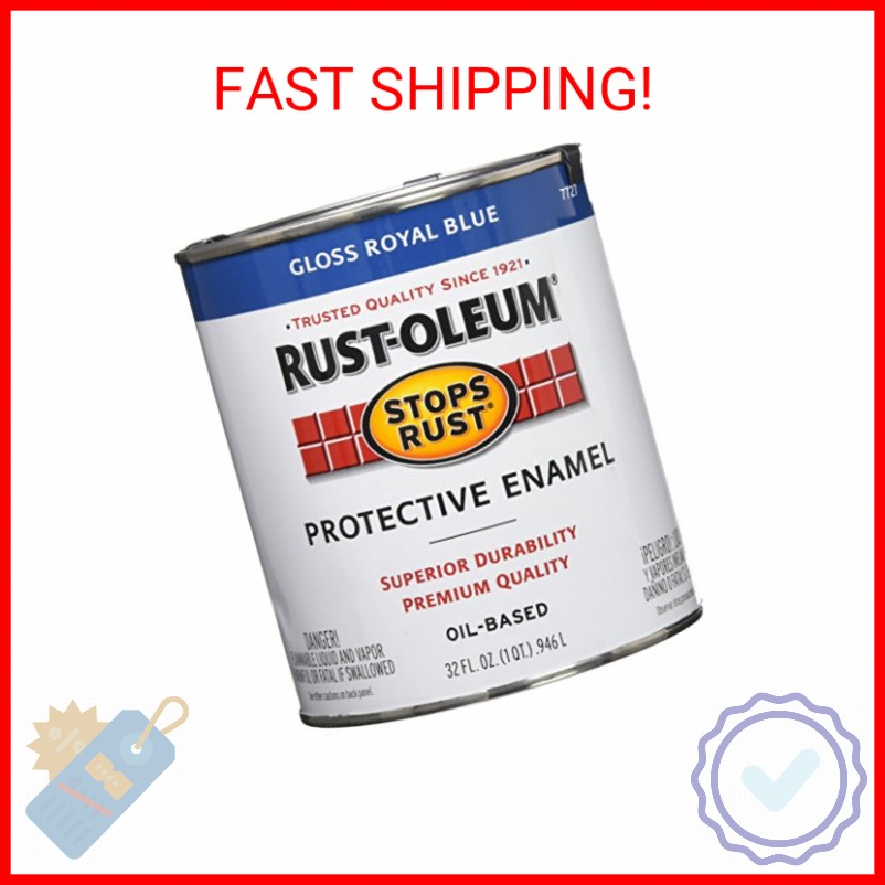 Rust-Oleum 7727502 Stops Rust Brush On Paint, Quart, Gloss Royal Blue, (Pack of