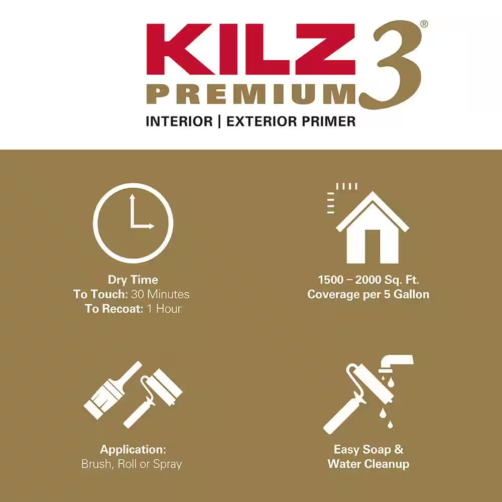KILZ Premium HighHide Stain Blocking Interior/Exterior Latex Primer/Sealer Paint