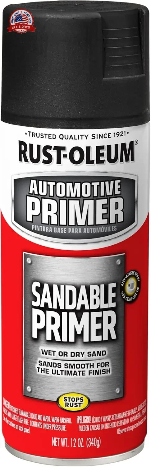 Rust-Oleum 249418 Automotive Sandable Primer Spray, 12 oz, Black