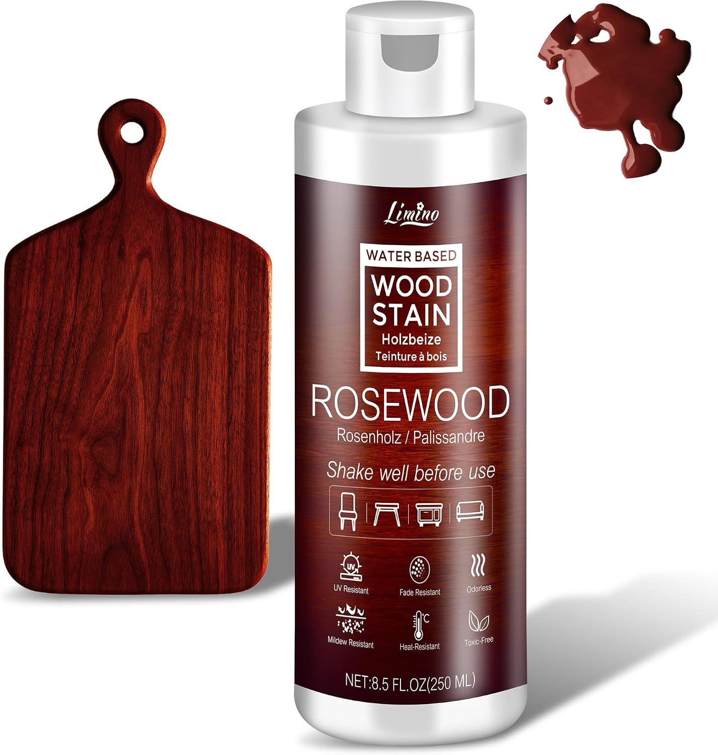 Water Based Wood Stain – Rosewood | Wood Varnish for Indoor ＆ Outdoor Furniture,