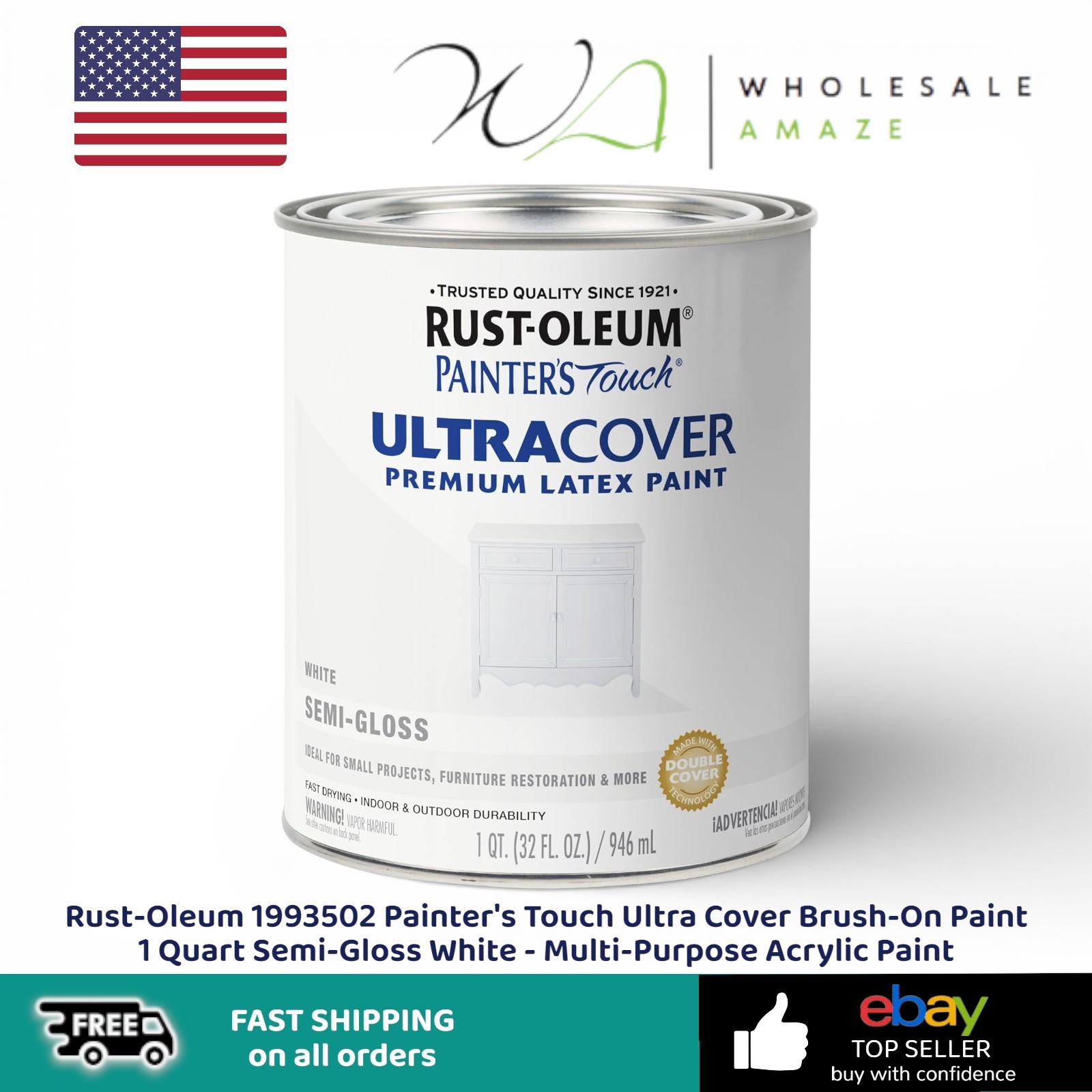 Rust-Oleum 1993502 Painter’s Touch Ultra Cover Brush-On Paint 1 Quart Semi-Gloss