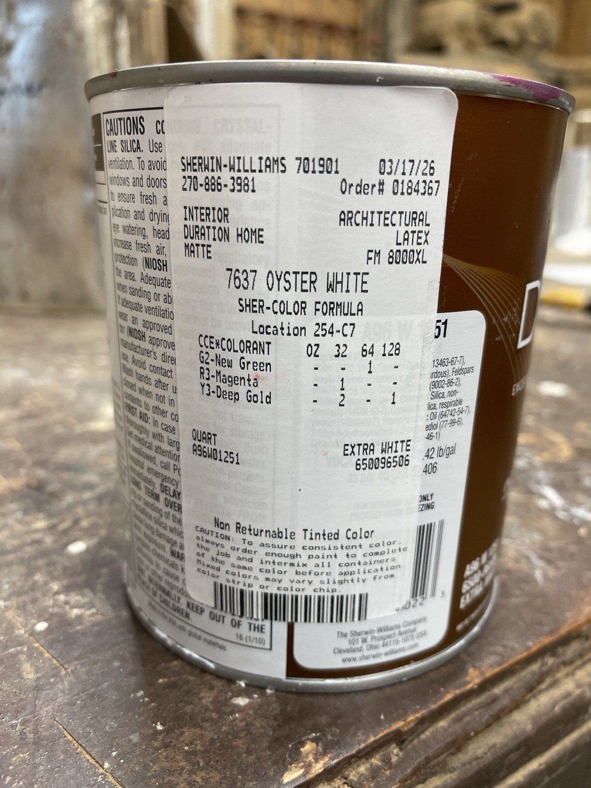 1 Qt. Sherwin Williams Duration Interior Paint / Matte/ Oyster White