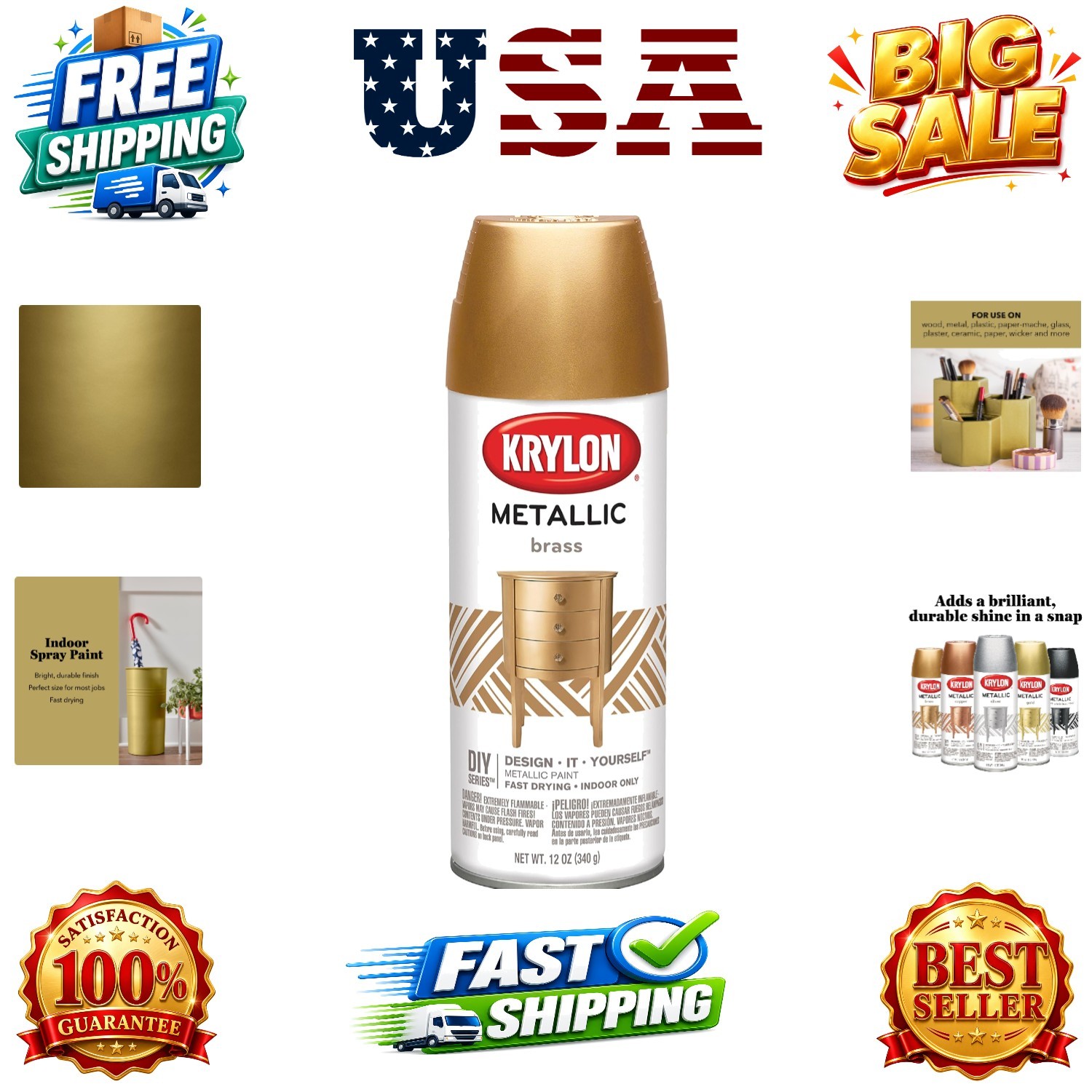 General Purpose Spray Paint Metallic Brass