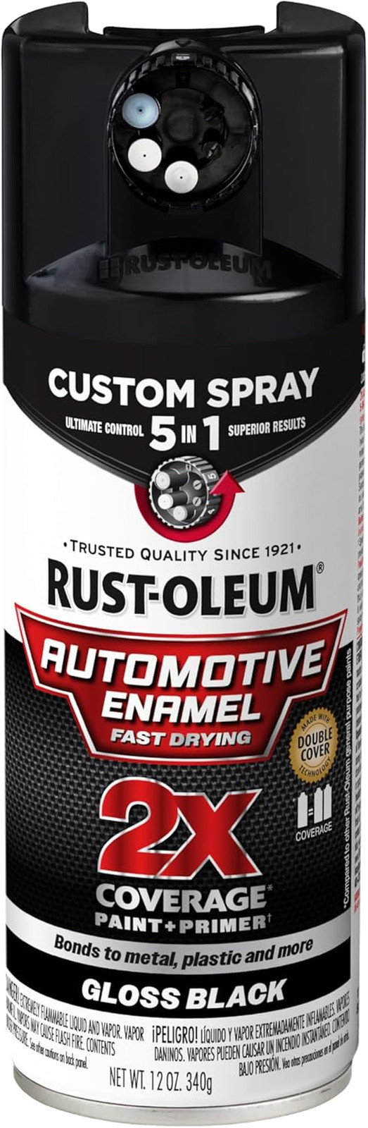 2X Automotive Enamel Custom Spray 5-In-1 Spray Paint, 12 Oz, Gloss Black
