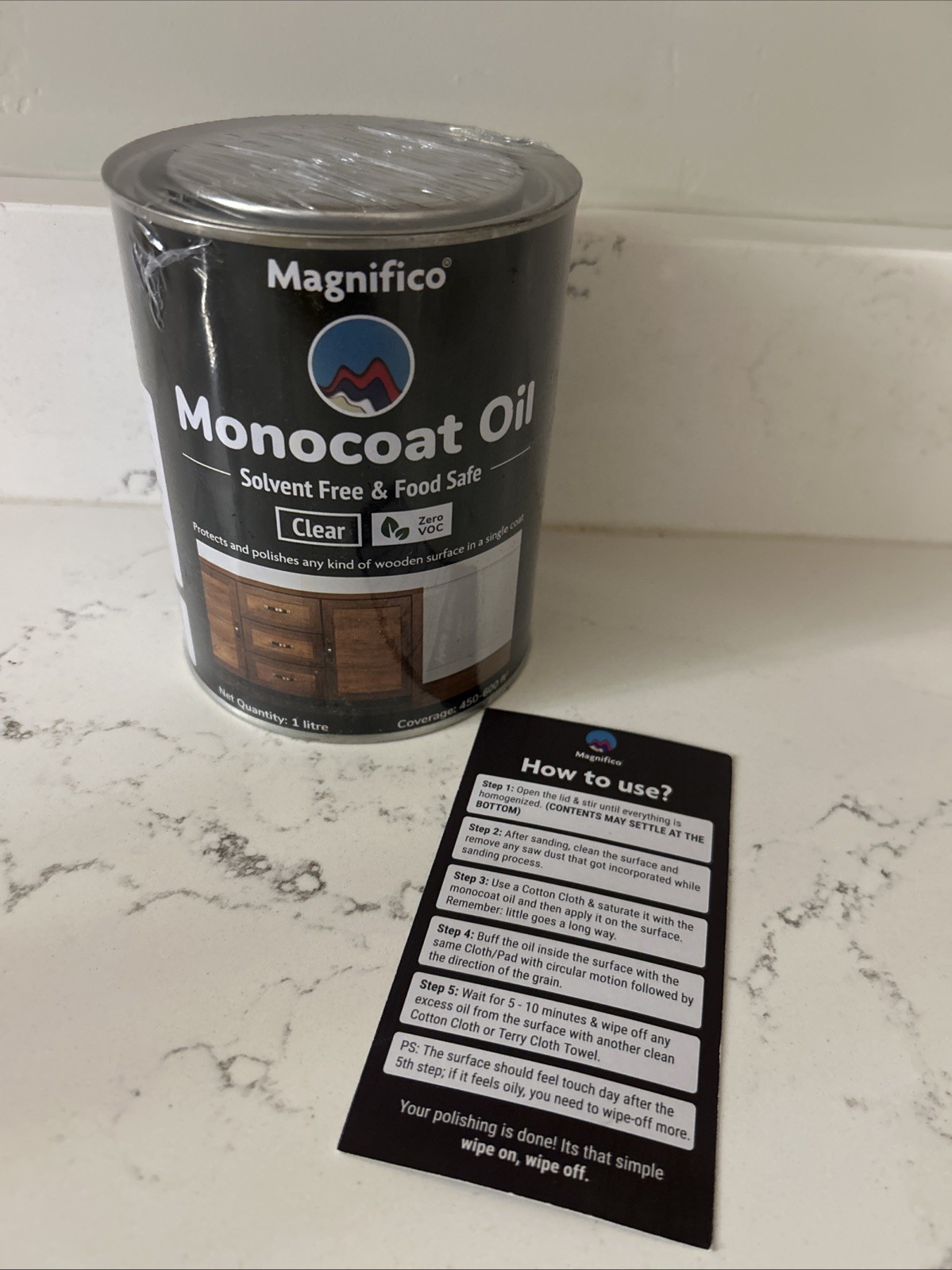 MAGNIFICO MONOCOAT OIL, Clear, 1 Liter: Wood, Epoxy, Metal Solvent Free FoodSafe
