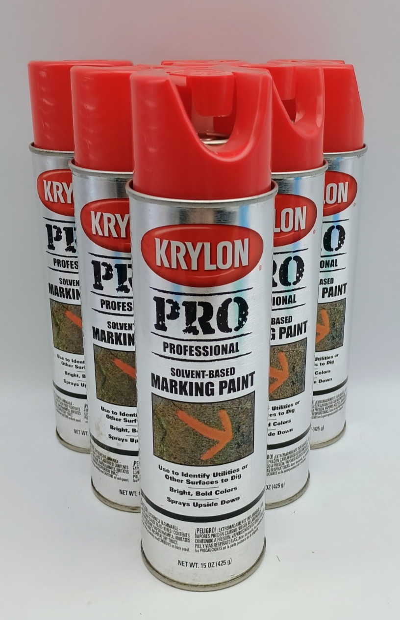 6 Cans RED Krylon Pro Solvent Marking Paint 15 Oz. Apwa 7302