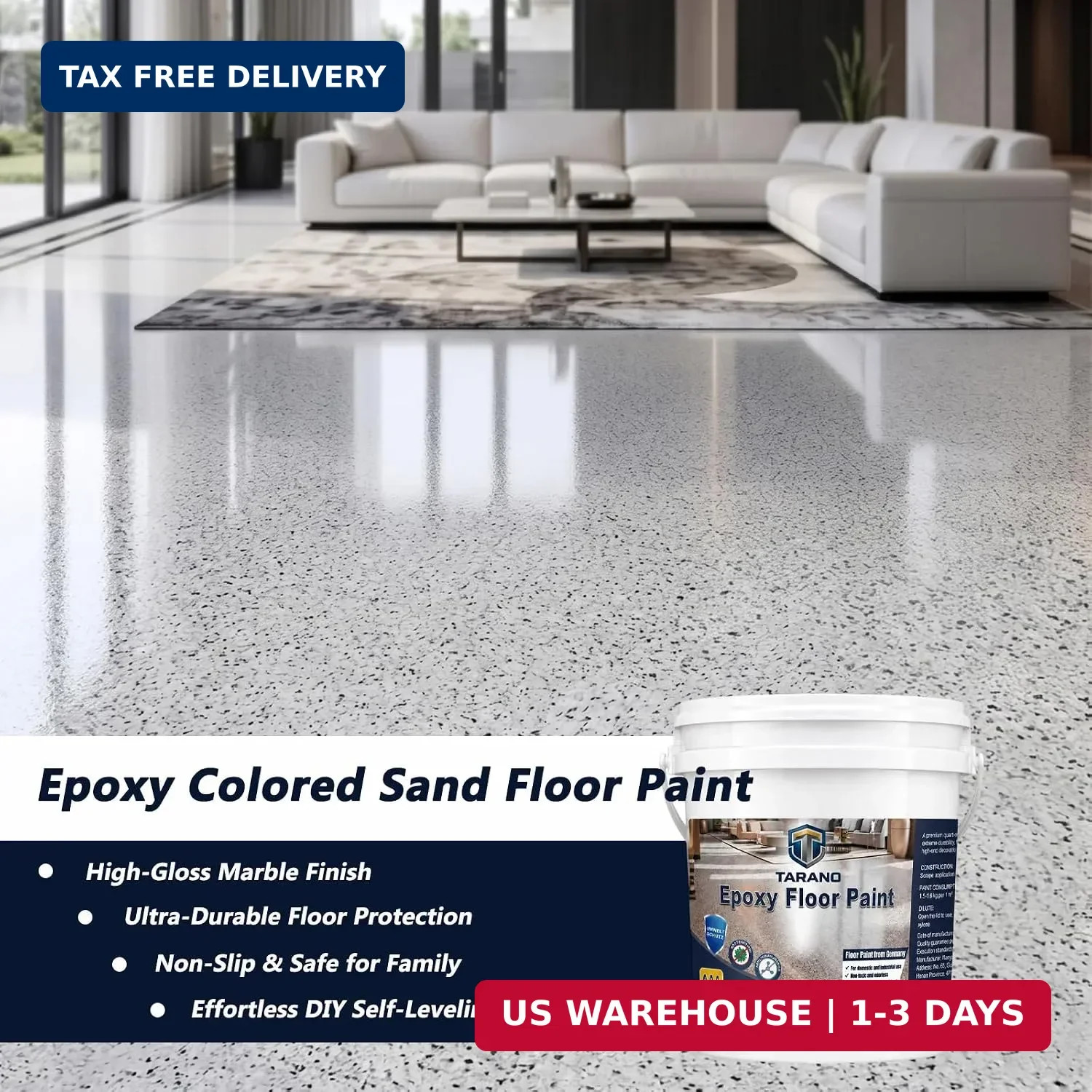 Epoxy Colored Sand Floor Paint for Concrete, Self-Leveling Coating | High-Gloss,