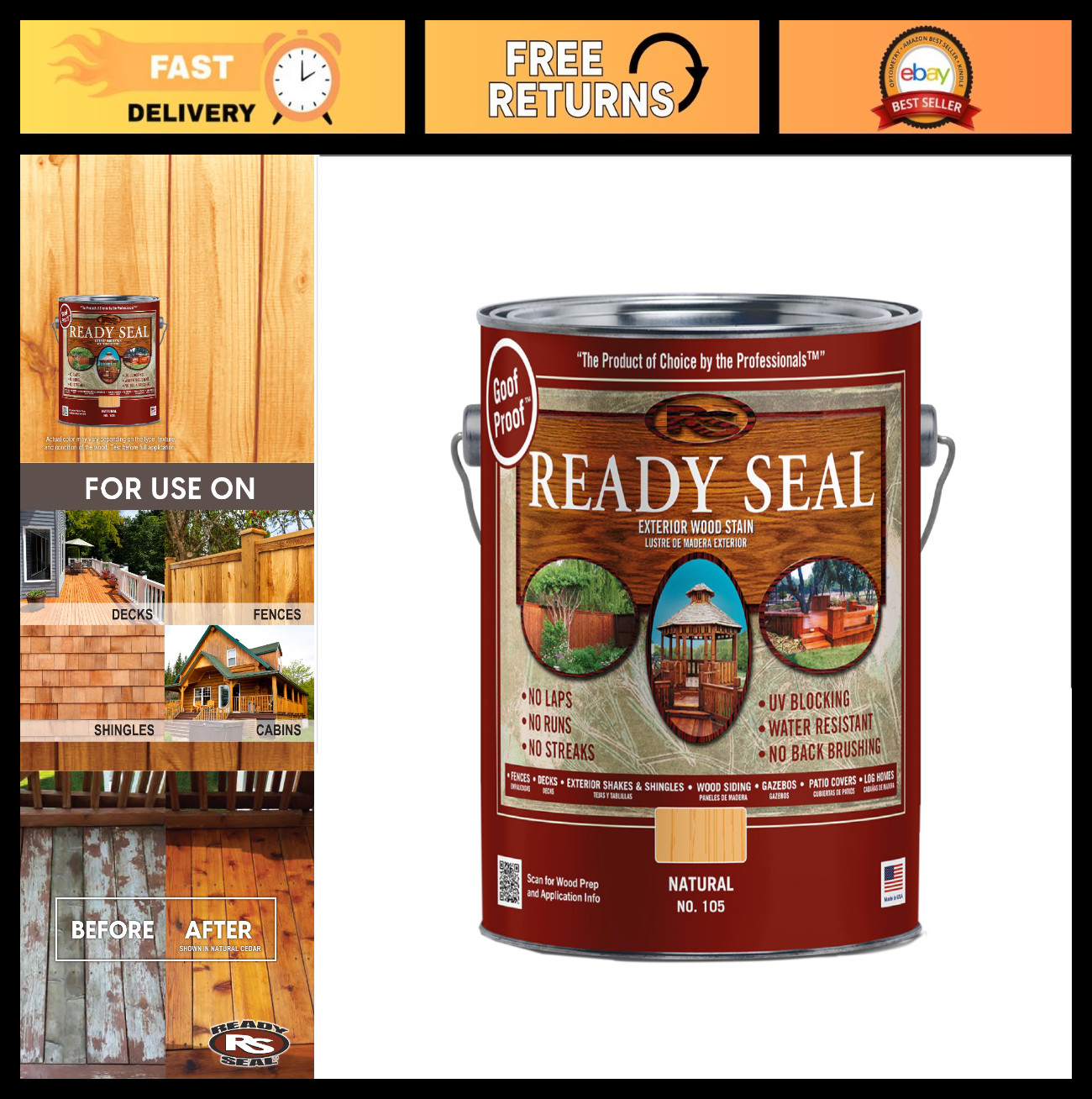 1 Gallon Semi-Transparent Wood Stain & Sealer, Natural Light Oak – No Primer, No