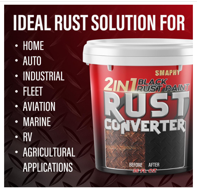 2 in 1 Rust Converter & Metal Primer, 35 oz Black Rust Reformer Paint for Metal,