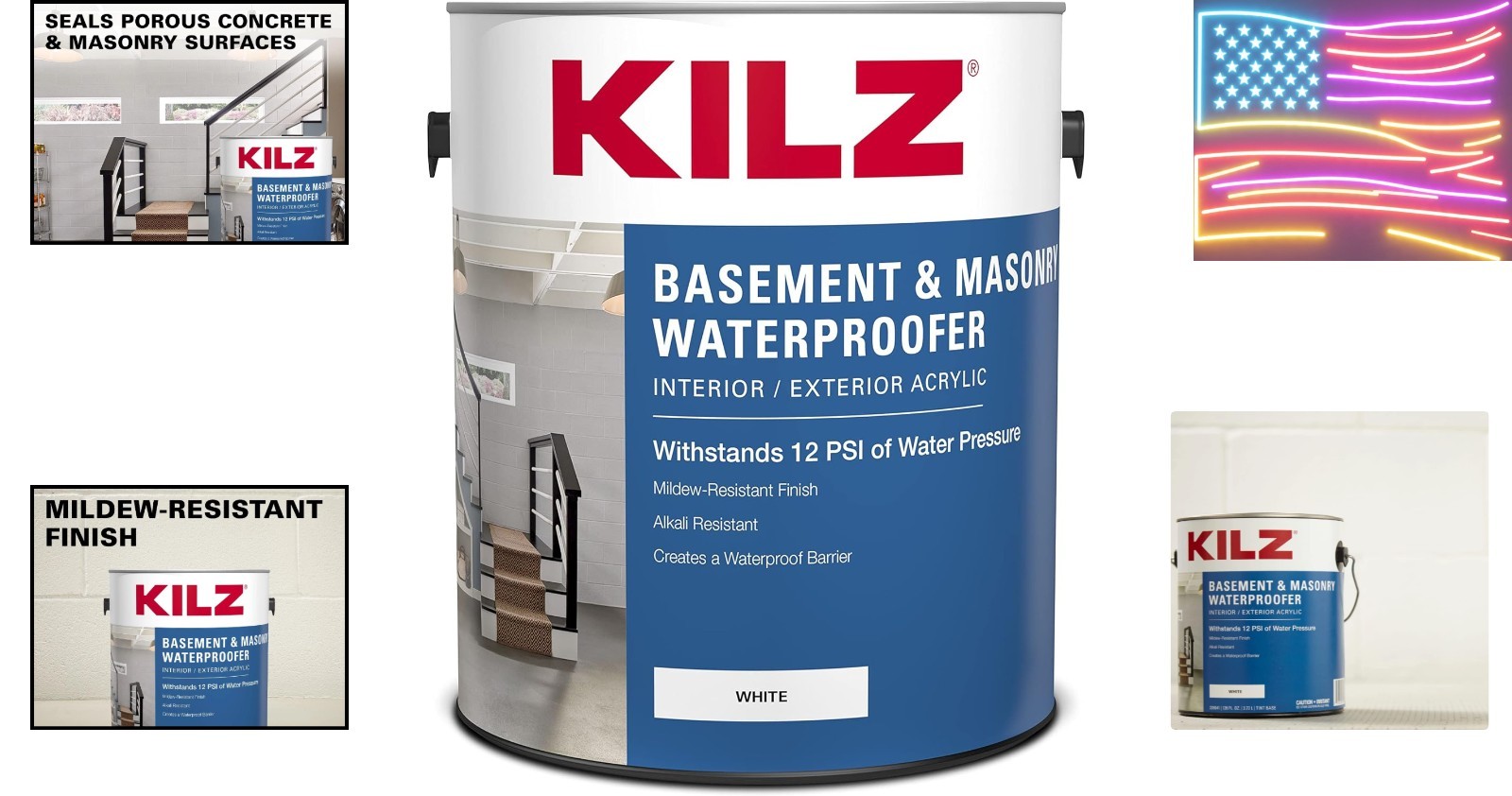 Basement & Masonry Waterproofing Paint, Interior/Exterior, White, 1 Gallon