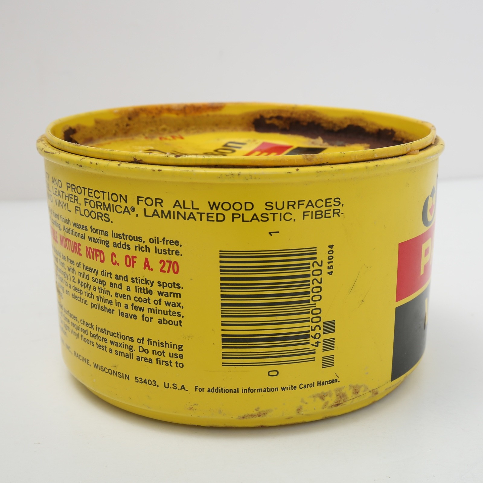 Johnson Paste Wax Can One Pound 16 oz Used Very Worn Can Vtg