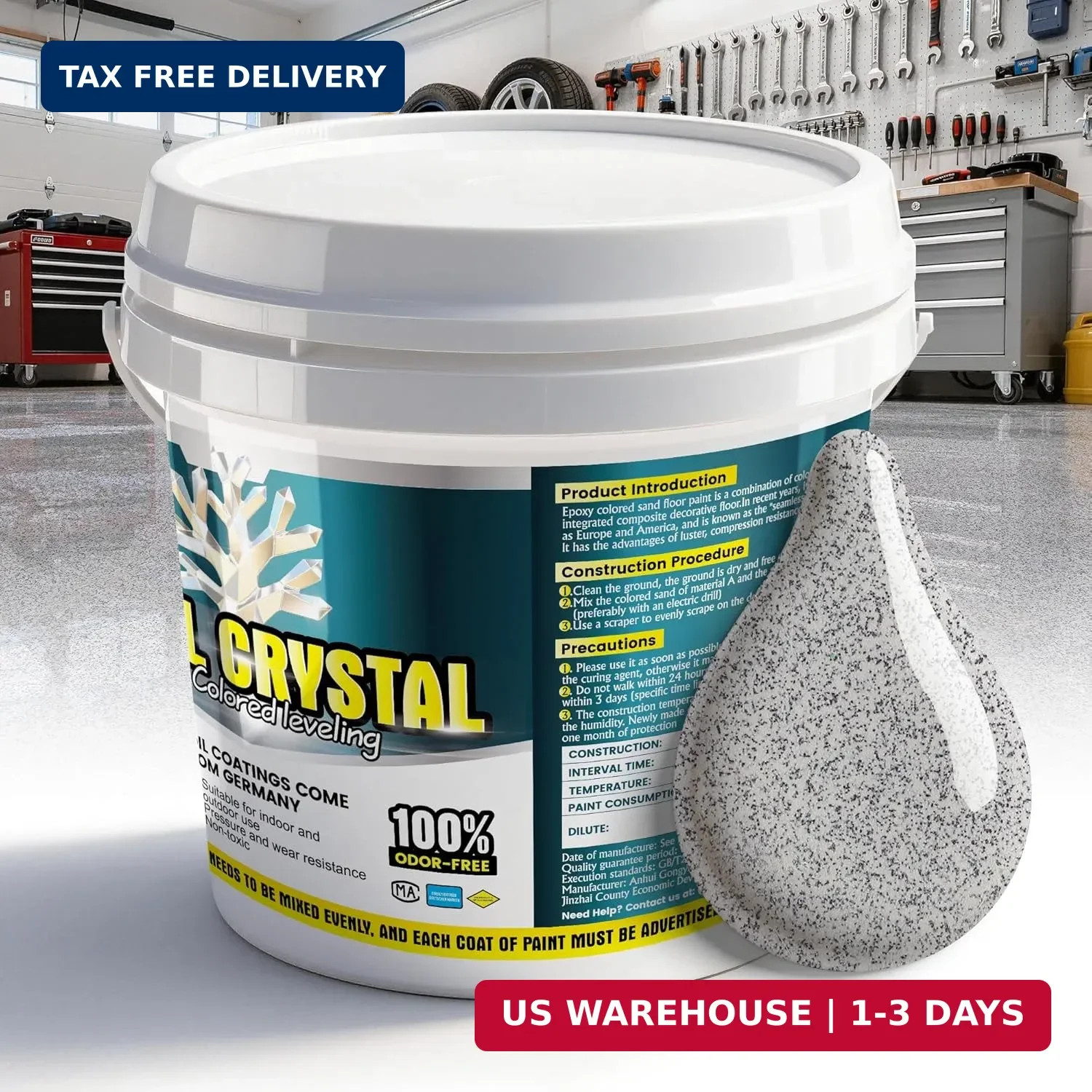 Epoxy Colored Sand Floor Paint-210 Fl Oz,Self-Leveling Epoxy High Gloss Coating,