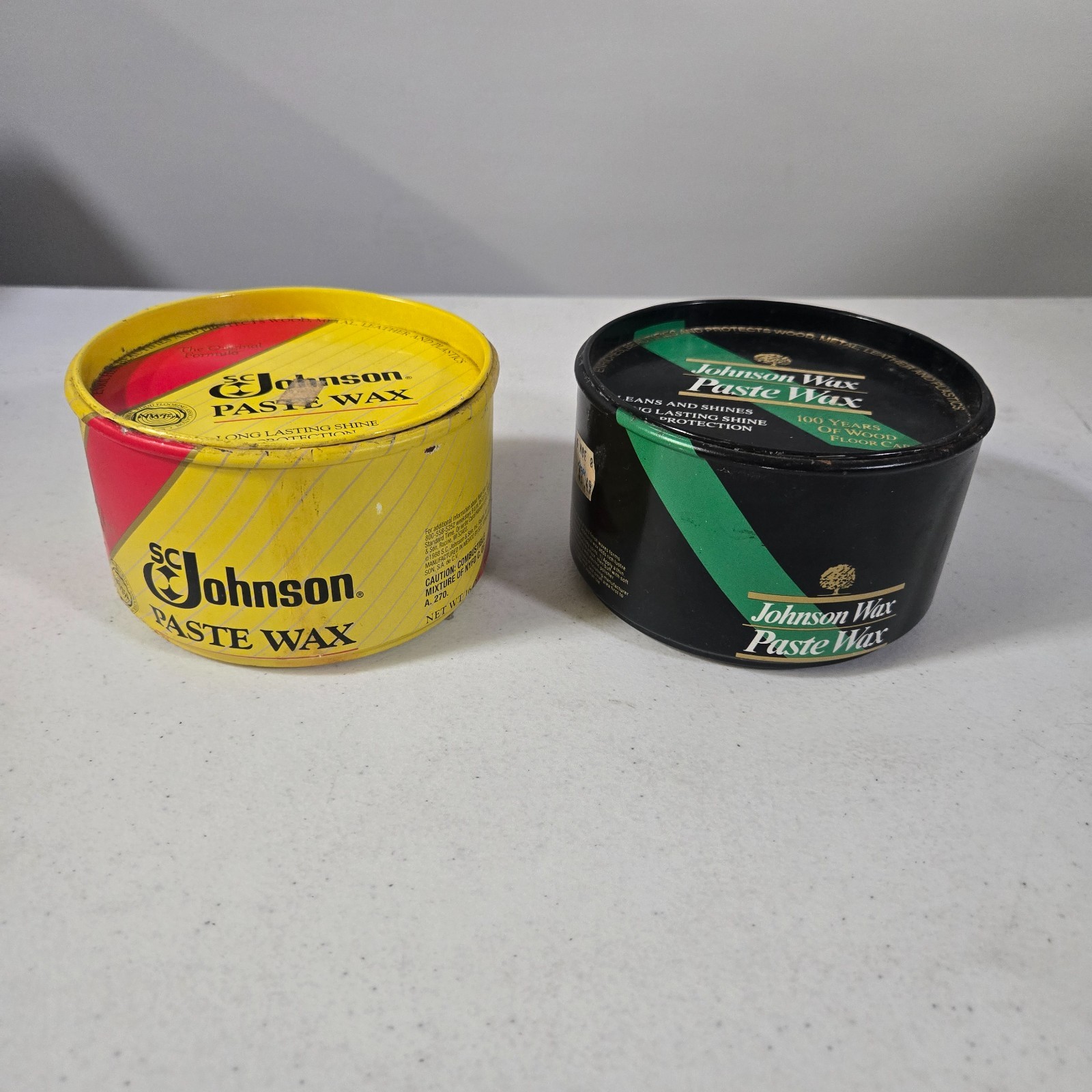 Vintage SC Johnson Paste Wax Lot of 2 Original Formula 16oz Tins Floor Wood B7