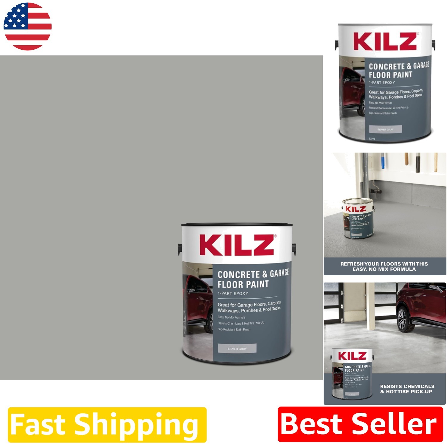 1-Part Epoxy Acrylic Concrete Paint 1 Gallon Silver Gray