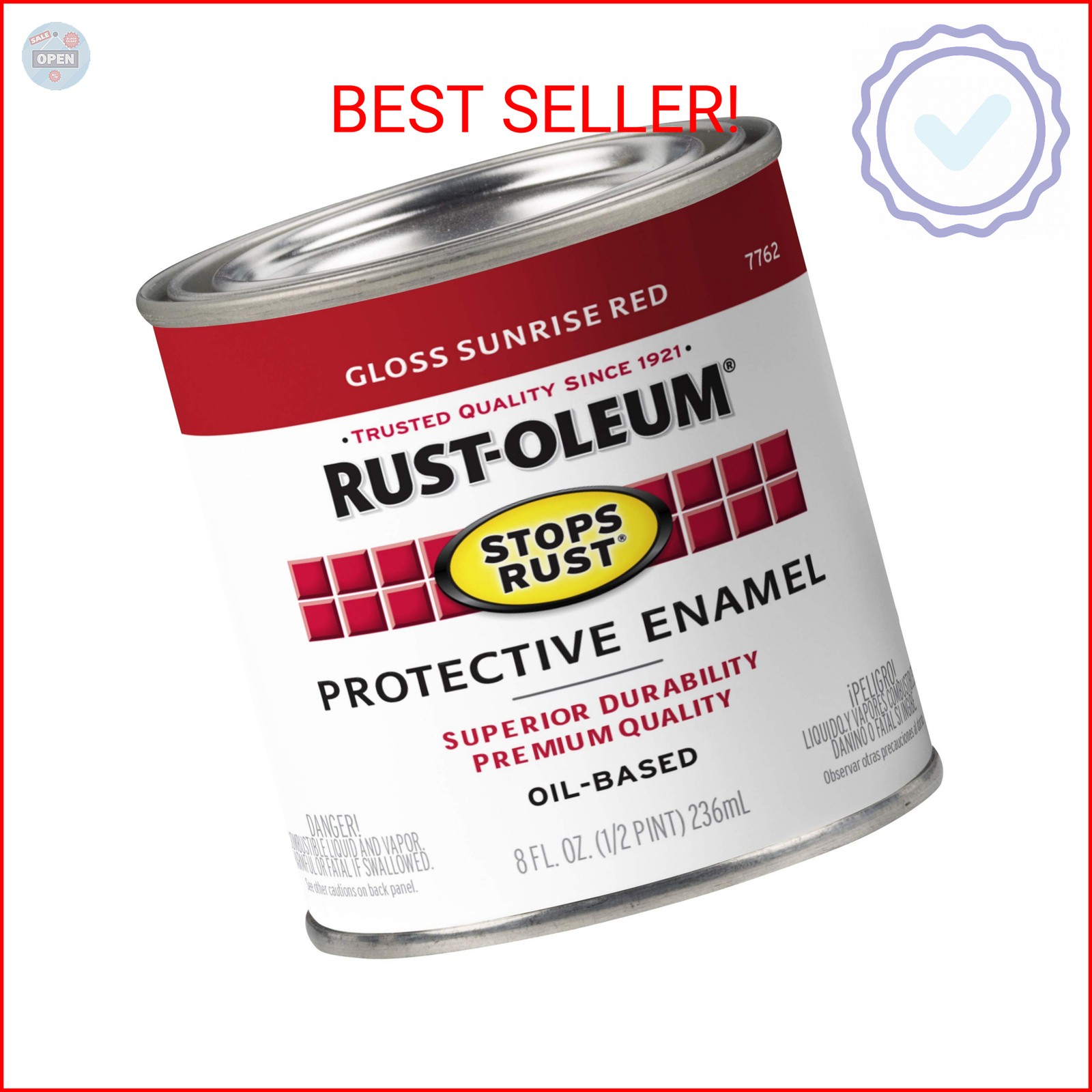 Rust-Oleum 7762730 Stops Rust Brush On Paint, Half Pint, Gloss Sunrise Red, (Pac