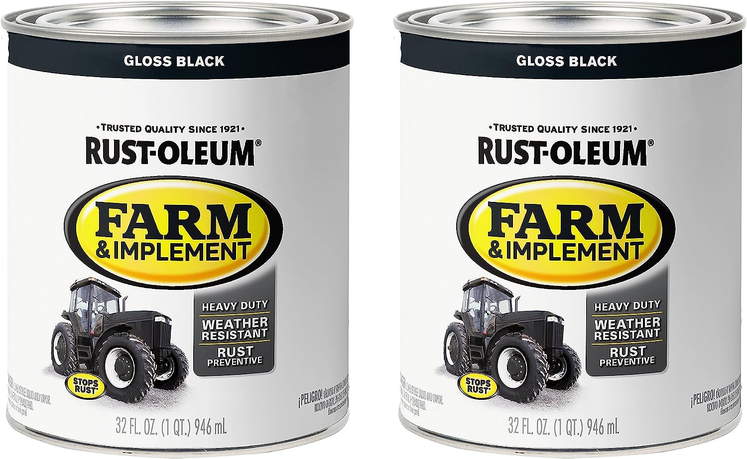 280104-2PK Farm & Implement Enamel Paint, Quart, Gloss Black (Pack of 2)